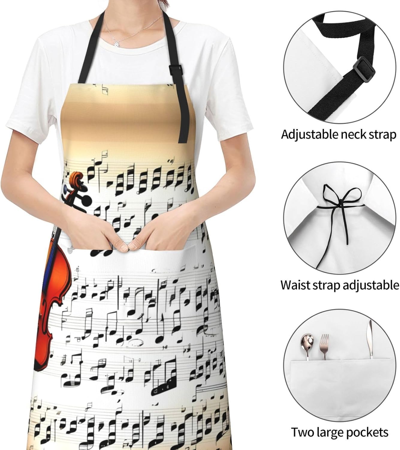 Violin Sheet Music print Waterproof apron with pocket adjustable cooking apron for adult kitchen bibs to bake