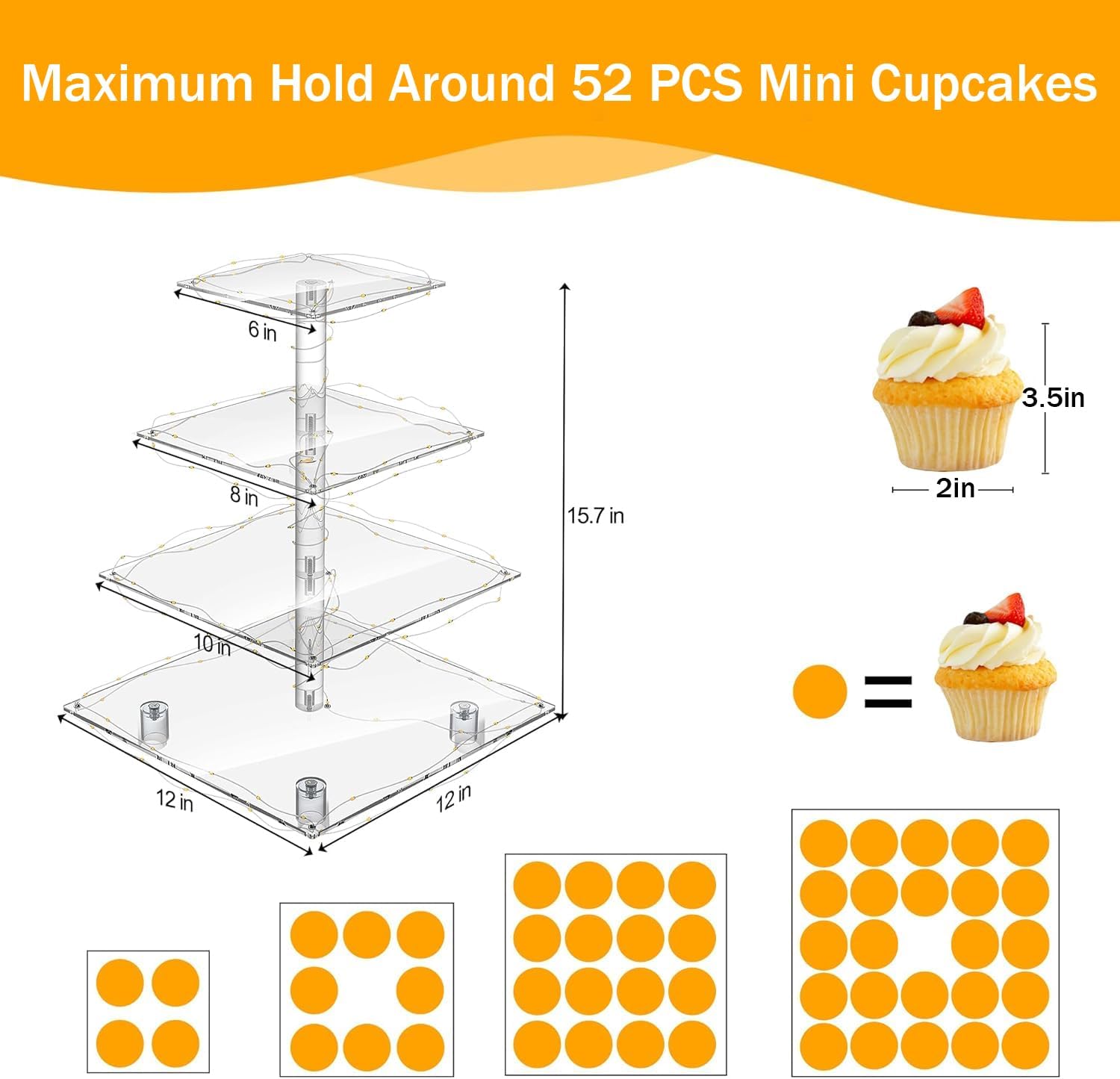 YestBuy 4 Tier Cupcake Stand Acrylic Tower Display with LED Light Prem
