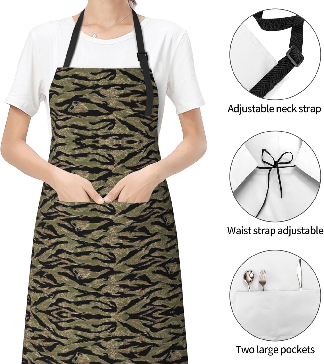 Tiger Stripe Camo print Waterproof apron with pocket adjustable cookin