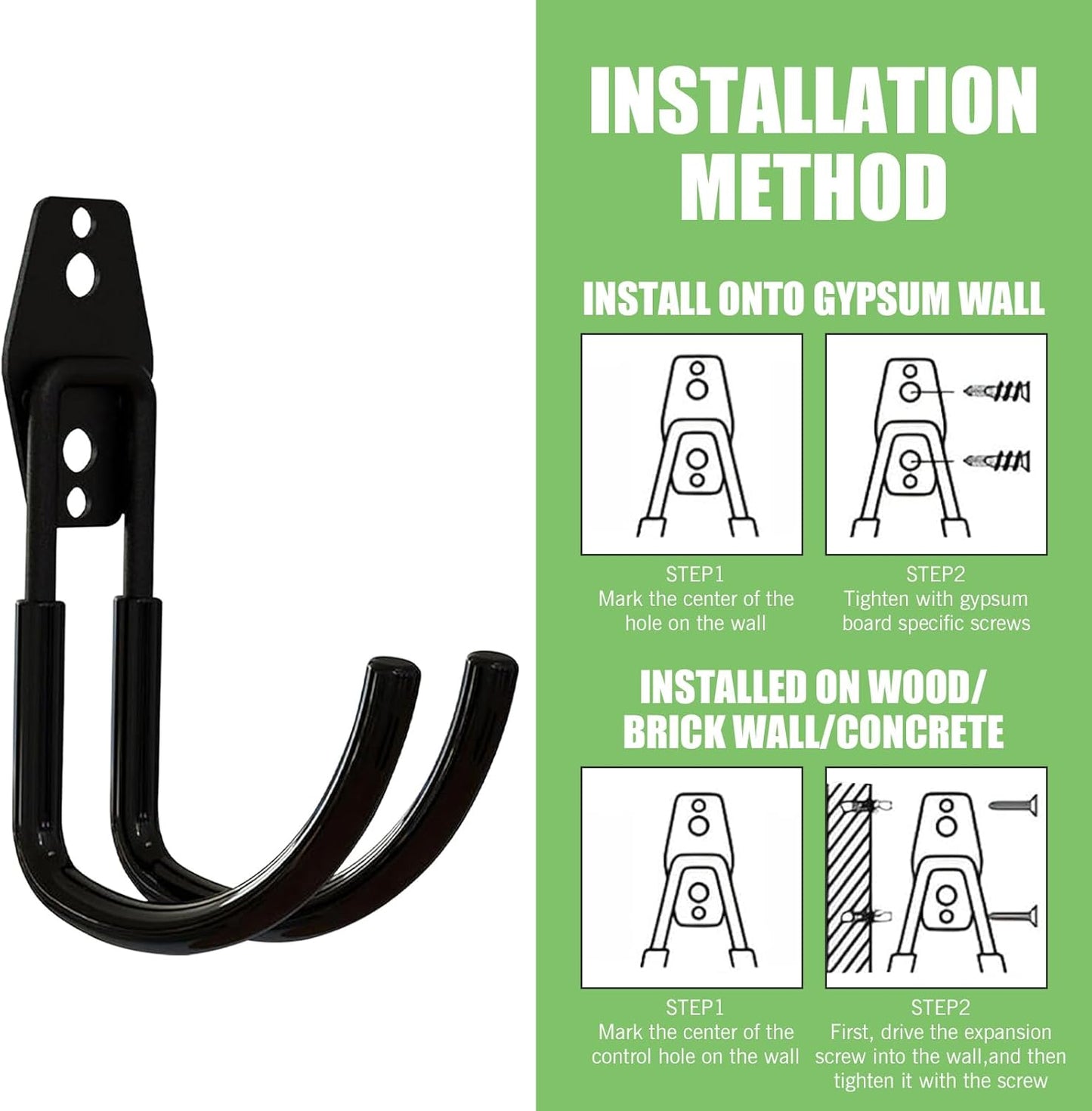2 PCS Garage Storage Hooks, Hanging Type Portable J-Shaped Bicycle Metal Storage Hook, Multifunctional Wall-Mounted Strong Load-Bearing Garden Tool Organizer for Home (Black #Bending)