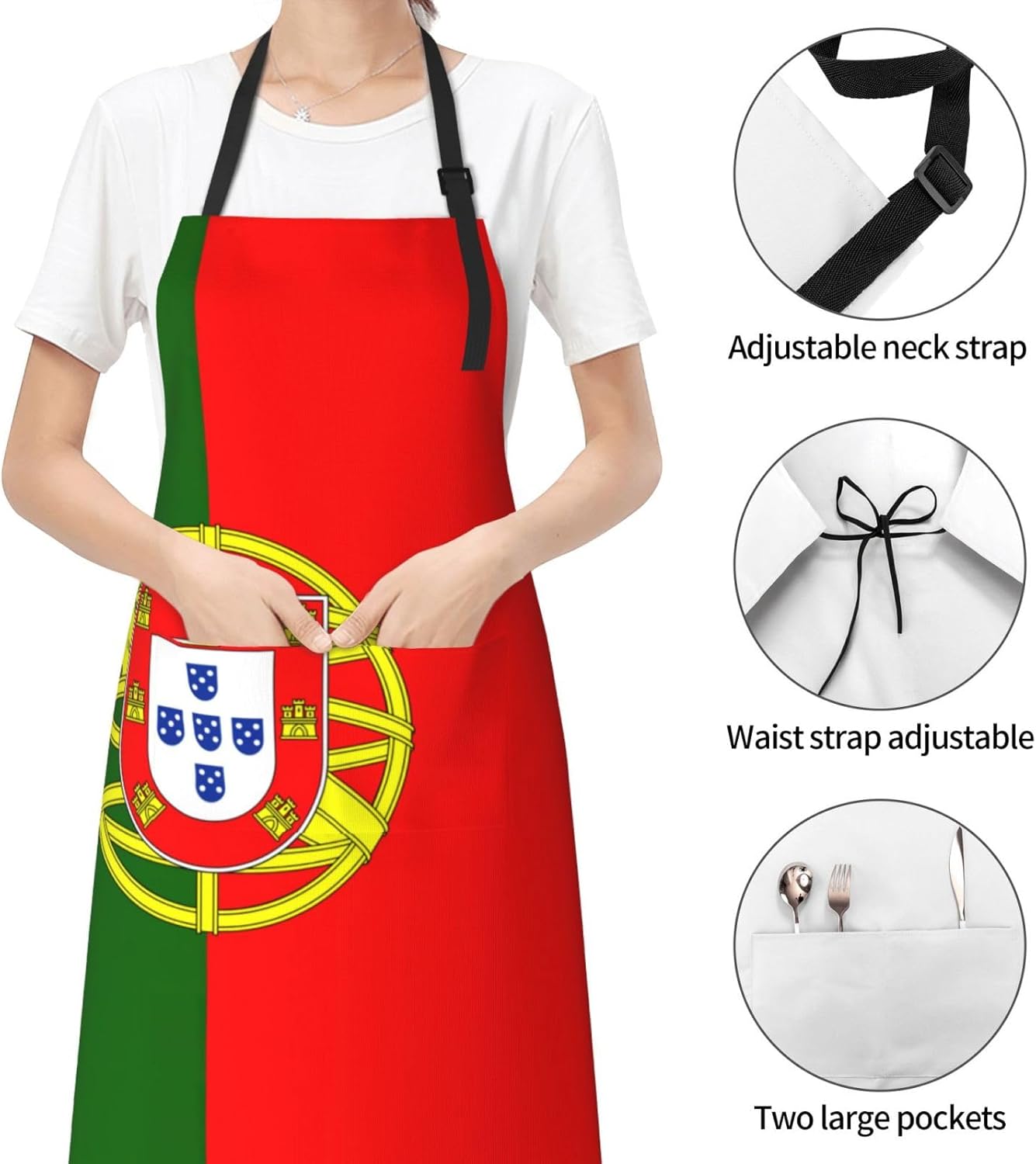 Portuguese flag print Waterproof apron with pocket adjustable cooking apron for adult kitchen bibs to bake