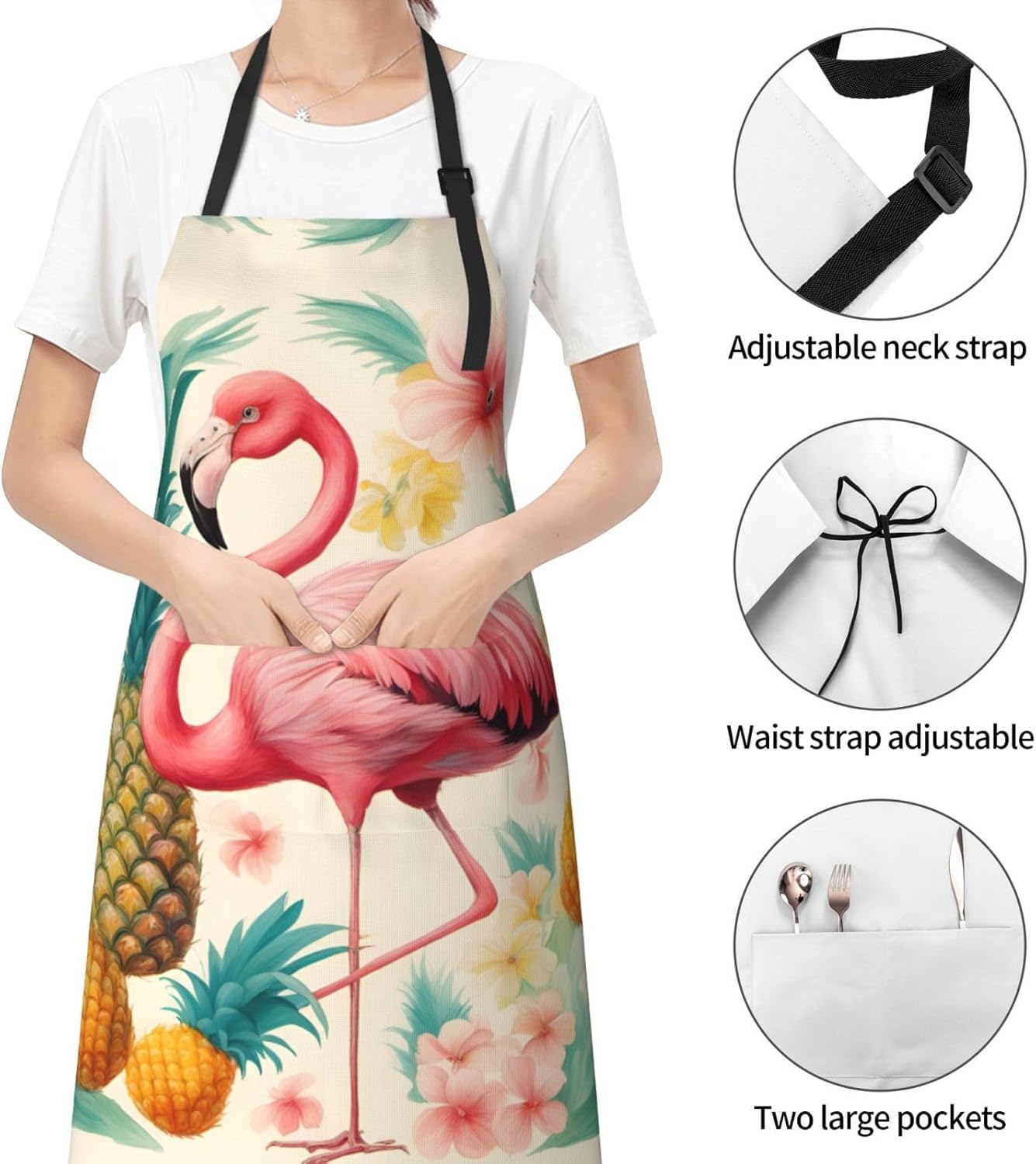 Flamingo and Pineapple 1 print Waterproof chef's apron with pocket apron for kitchen cooking baking barbecue and gardening
