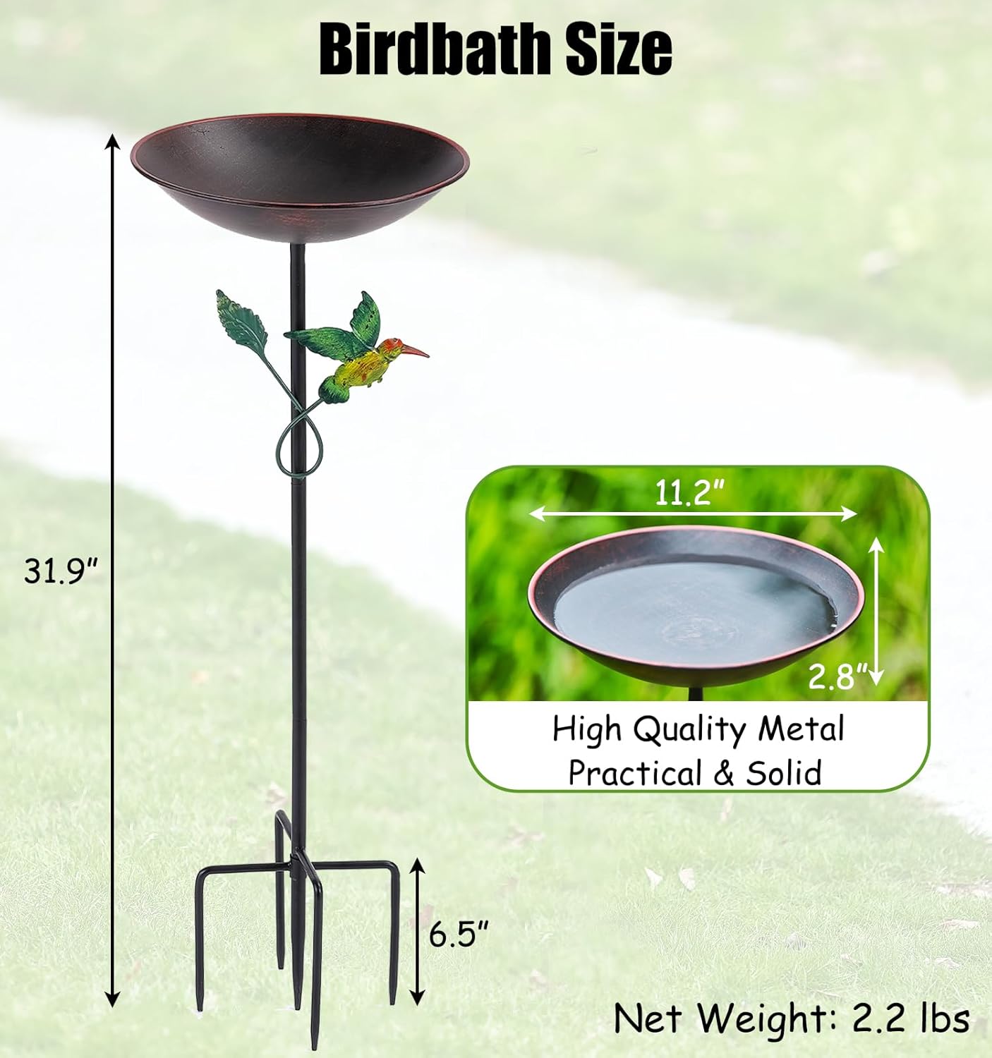 31.9”H Metal Bird Bath for Outdoors, Bird Feeder with Upgraded 5-Prong