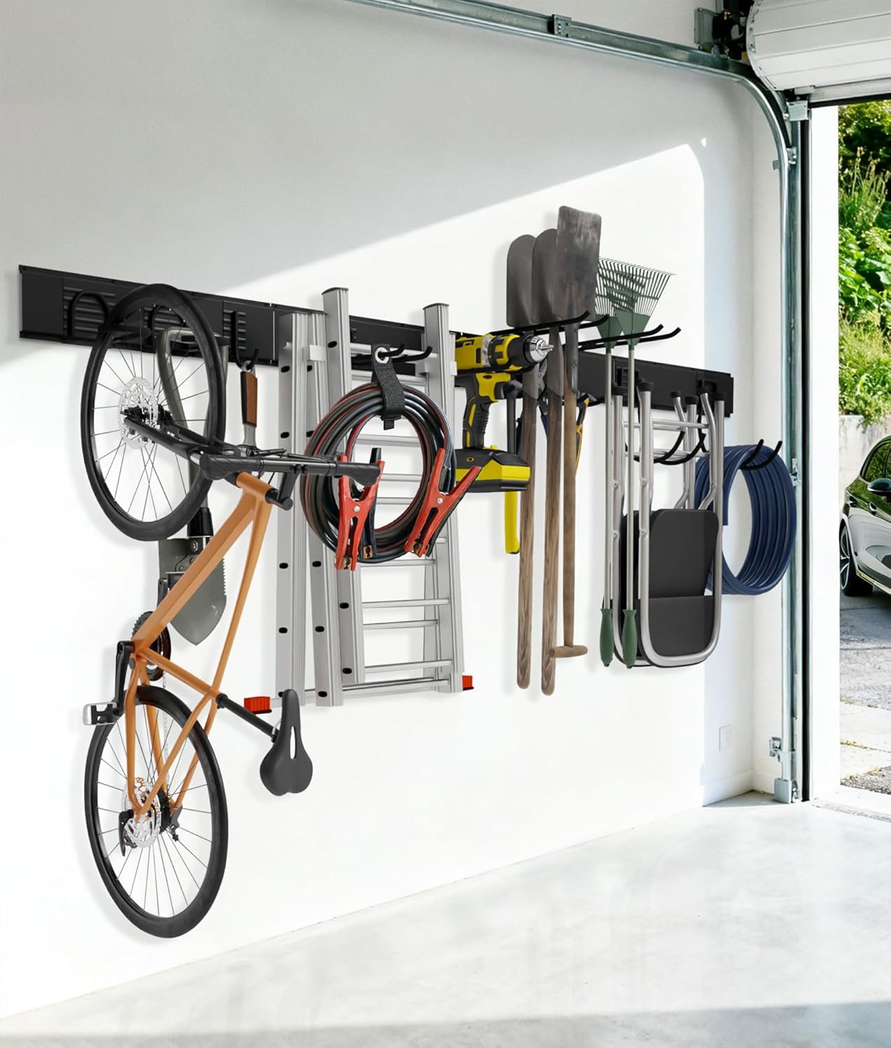 64" Heavy Duty Garage Tool Organizer Wall Mount with 10 Adjustable Metal Hooks, Storage Rack for Garage Organization, Garden Tools, Yard, and Shed Storage, Holds up to 660 lbs