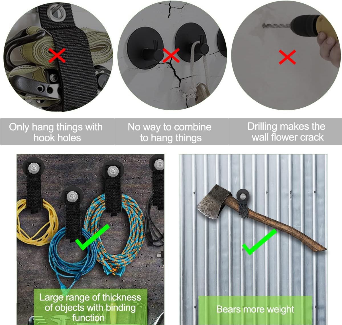 JEEJINYAN® 4 PCS Heavy Duty Magnetic Hooks, Magnetic Garage Hooks, Magnetic Tool Holder, Tool Organization Cord Strap for Cars, Garage, RV, House, Ropes