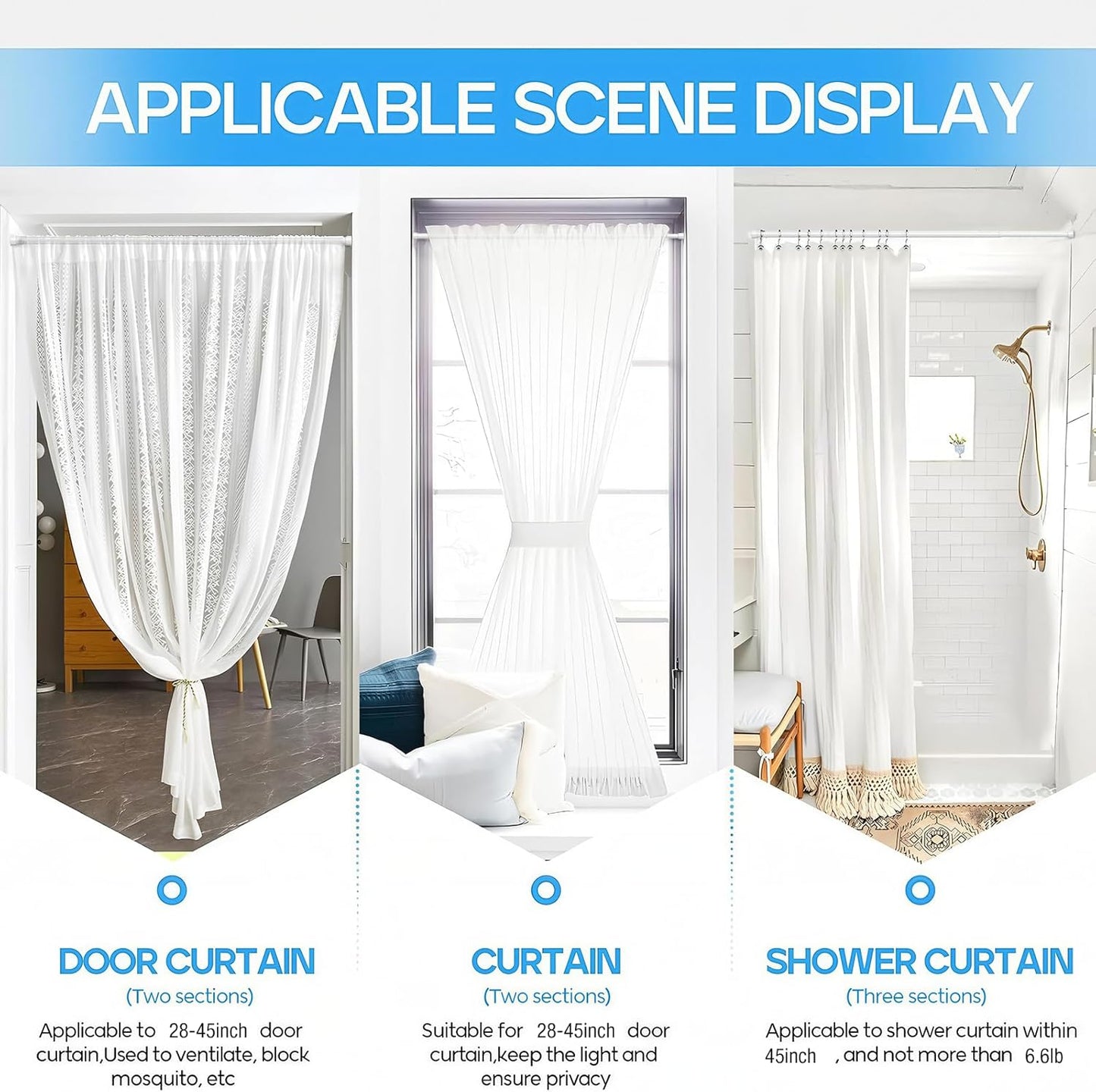 1 Pack Spring Tension Rods 28-45 Inches, 5/8 Inch Diameter White No Drill Spring Loaded Adjustable Extendable, Small Short Tension Curtain Rod for Windows Kitchen Doorway Closet Cupboard