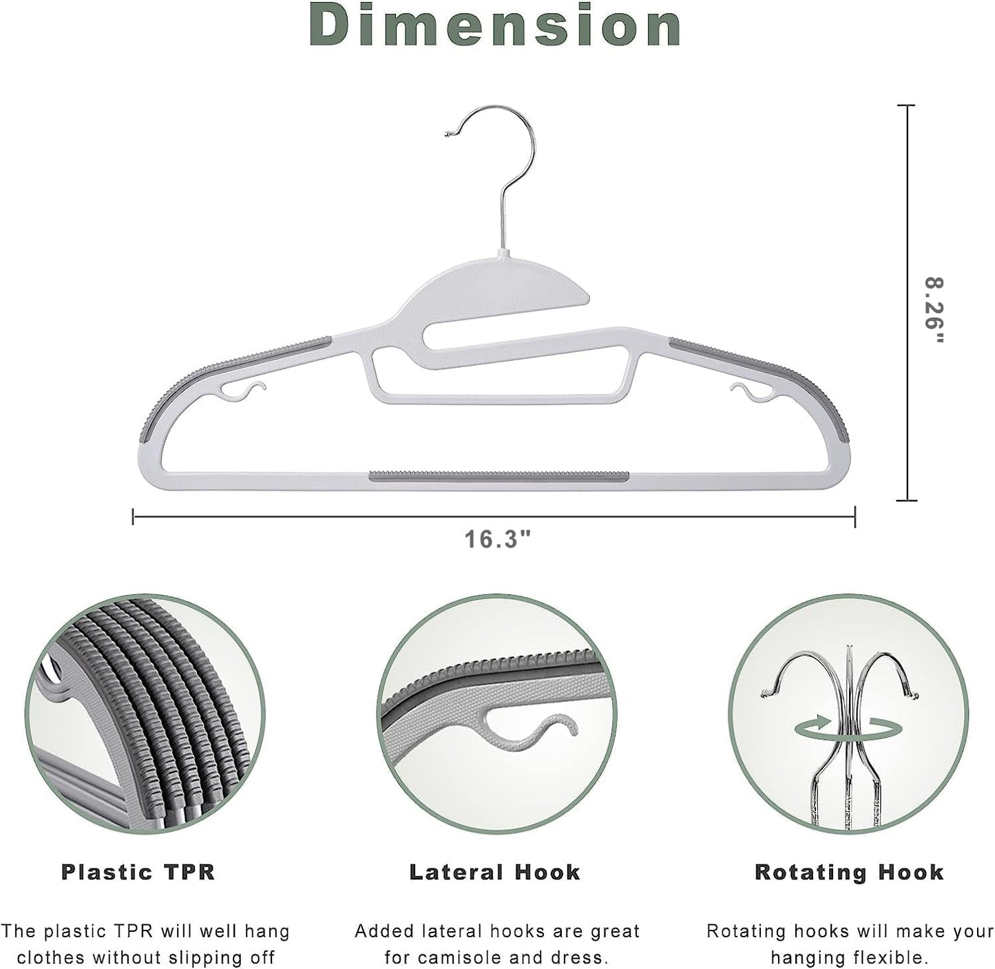 BAGAIL Plastic Hangers 50 Pack with Non-Slip Design,0.2 Inches Thick, 