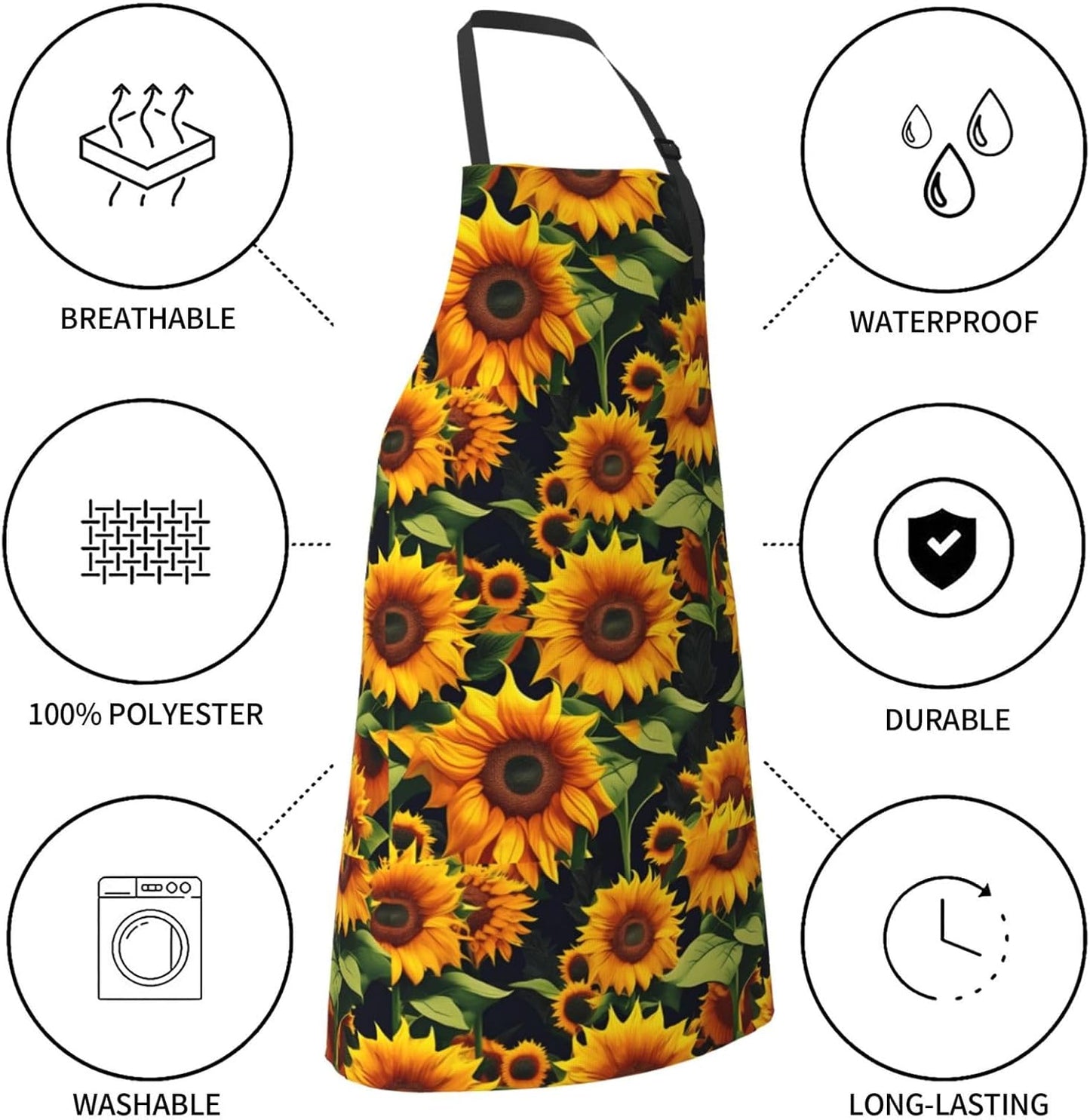 YANYU Beautiful sunflower Print 28x33 In Kitchen Apron Stylish Chef Apron with Pockets for Cooking Baking Painting