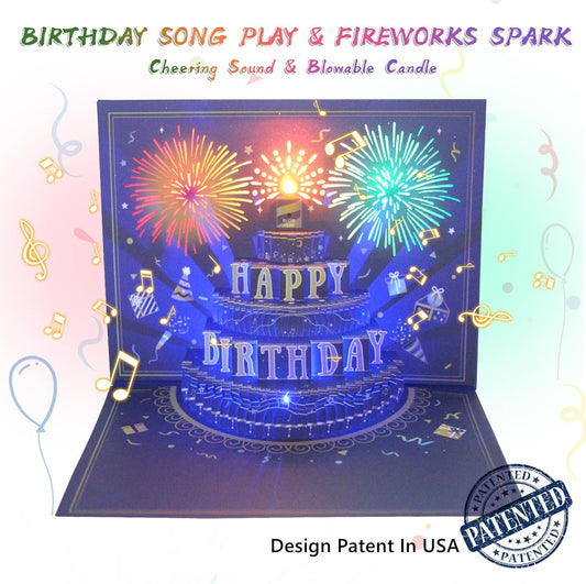 3D Pop Up Birthday Cards, Musical LED Lights Birthday Cards, Greeting 