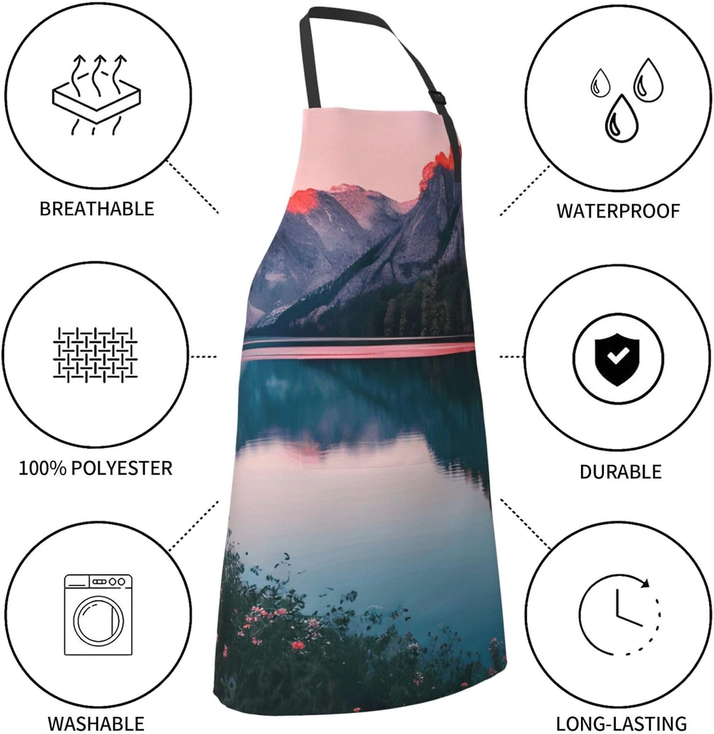 YANYU Lake and Sunset Print 28x33 In Kitchen Apron Stylish Chef Apron 