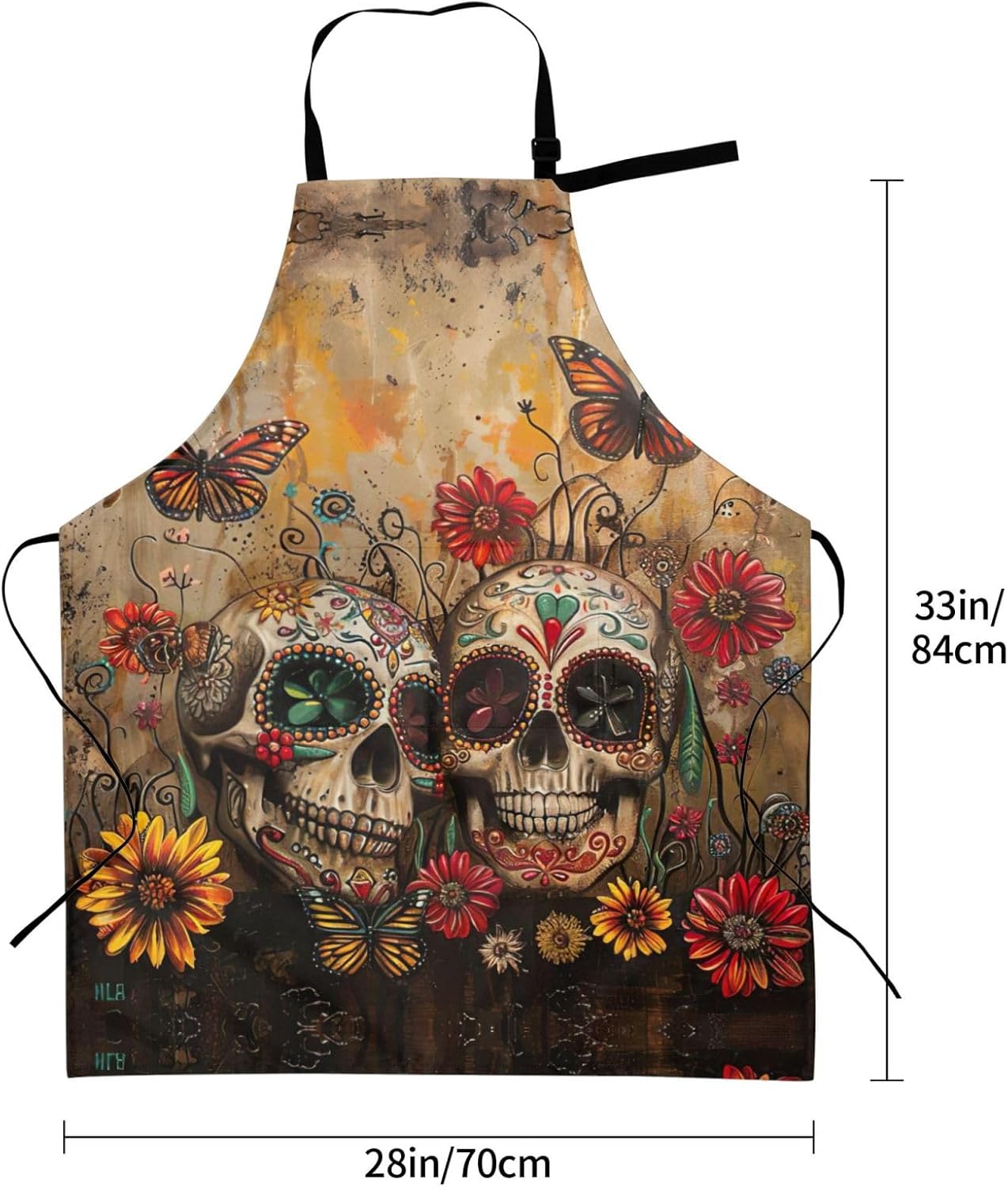 sugar skulls butterfly print Waterproof chef's apron with pocket apron for kitchen cooking baking barbecue and gardening