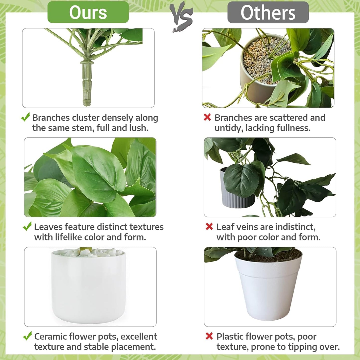 Mkono Fake Hanging Plants with Ceramic Pot, 25" Artificial Plants for Home Decor Indoor Faux Green Leaf Plant with Modern White Planter for Desk Shelf Bathroom Decoration (Pothos)
