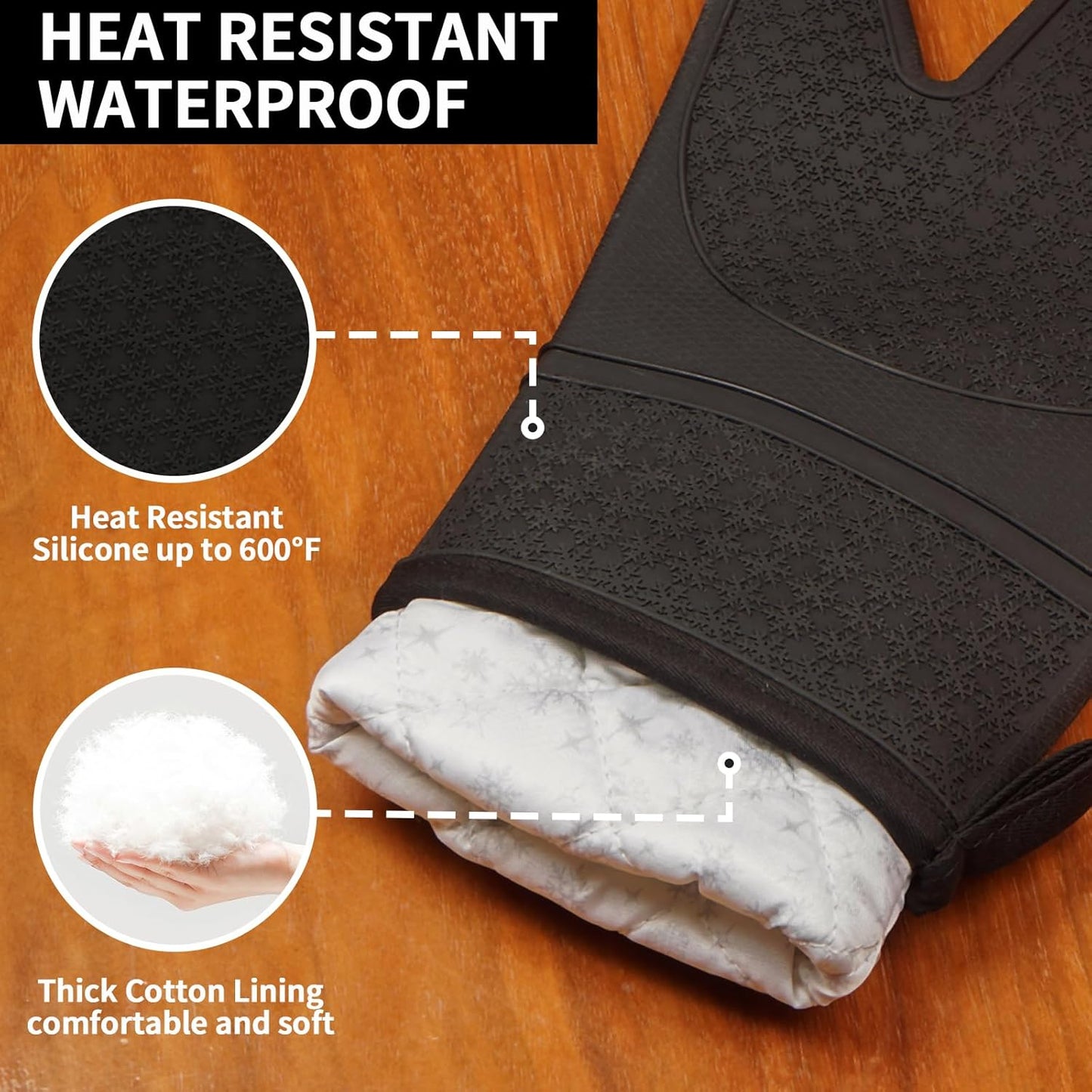 Hovico Silicone Oven Mitts, Heat Resistant 500F Kitchen Mitts 2PCS, 11