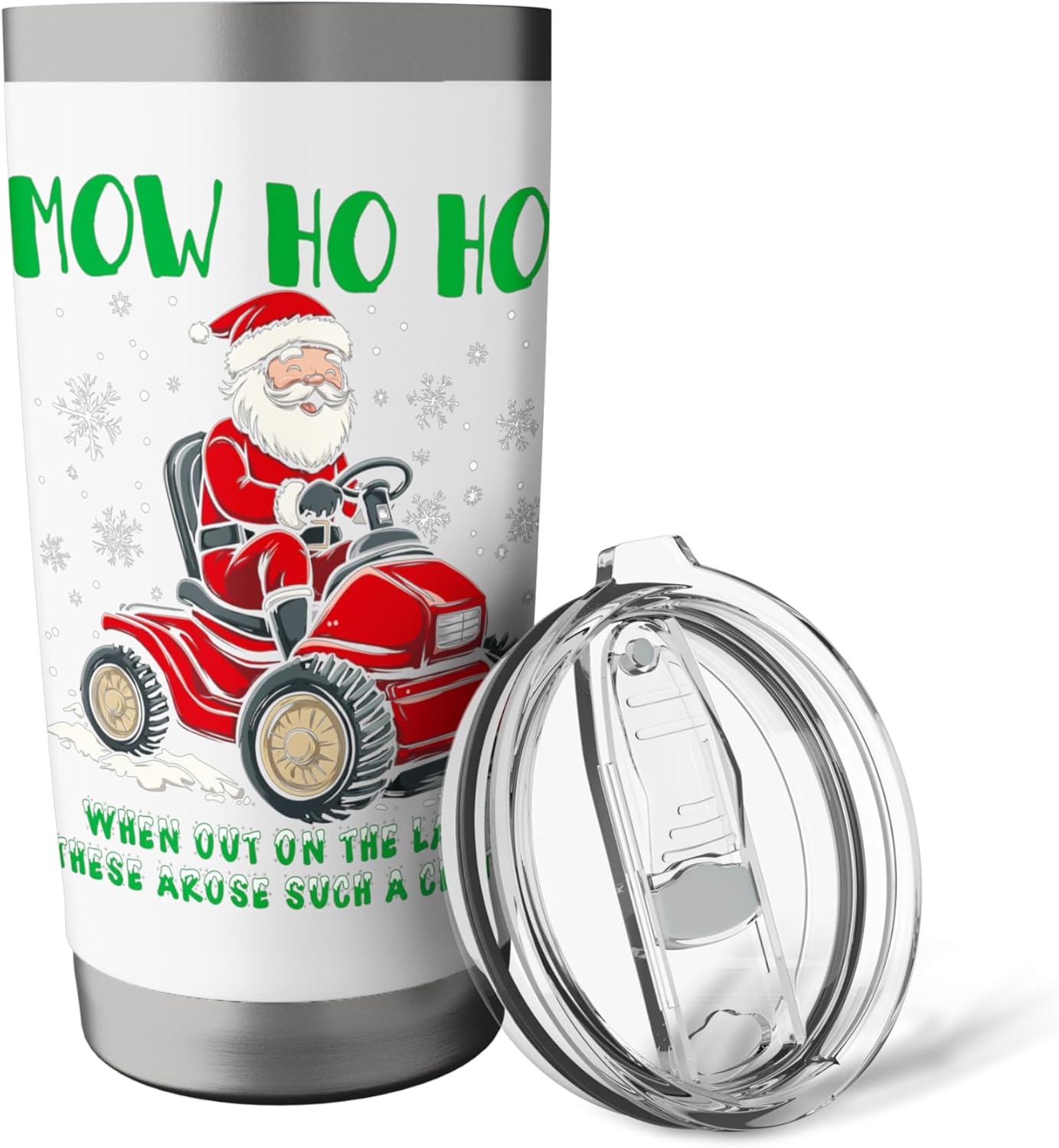 Santa Riding Mower Funny Christmas Lawn Service Ugly Sweater Stainless Steel Insulated Tumbler