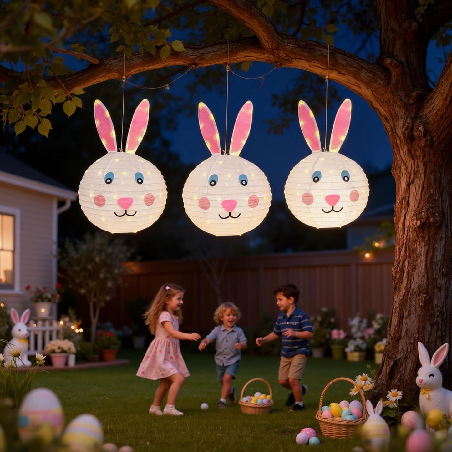 Easter Bunny Decorations Outdoor, 3 Pack Pop-Up Lighted Rabbit Lantern with 240 LED Lights, Spring Holiday Yard Decor for Garden Lawn Patio Porch, 16x25 Inch Large Hanging Ornament Gift for Women Mom