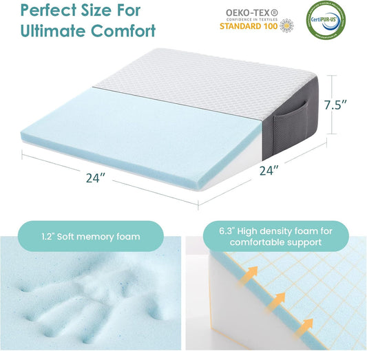 Cozymaker 7.5" Bed Wedge Pillow for Sleeping After Surgery, Back Suppo