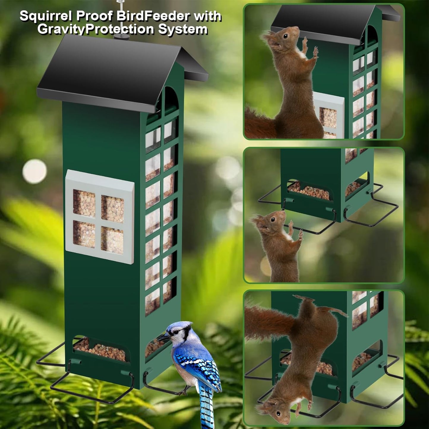 Bird Feeder Squirrel Proof Gravity Protection- Blue Jay Metal Bird Seed Feeders for Outdoor Hanging - Mesh Cardinal Finch Wild Bird Feeders Birdhouse,2.5LB Capacity for Thistle and Mixed Seed