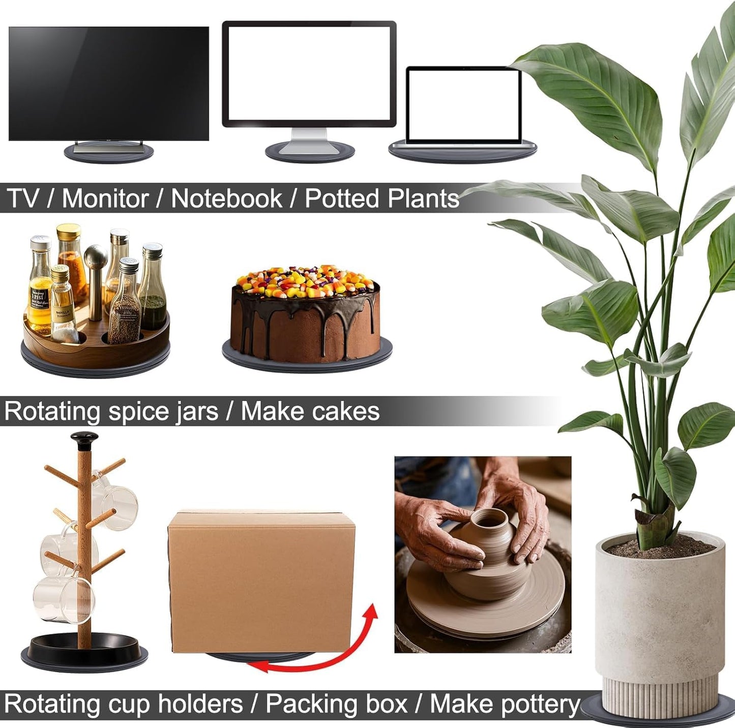 Lazy Susan Rotating Swivel Stand Non Skid Heavy Duty 8 Inch Turntable Base with Steel Ball Bearing for Model, Plants, Craft, TV, Monitor, Laptop, Artwork(360˚ Rotation) (12INCH/1-1PC)