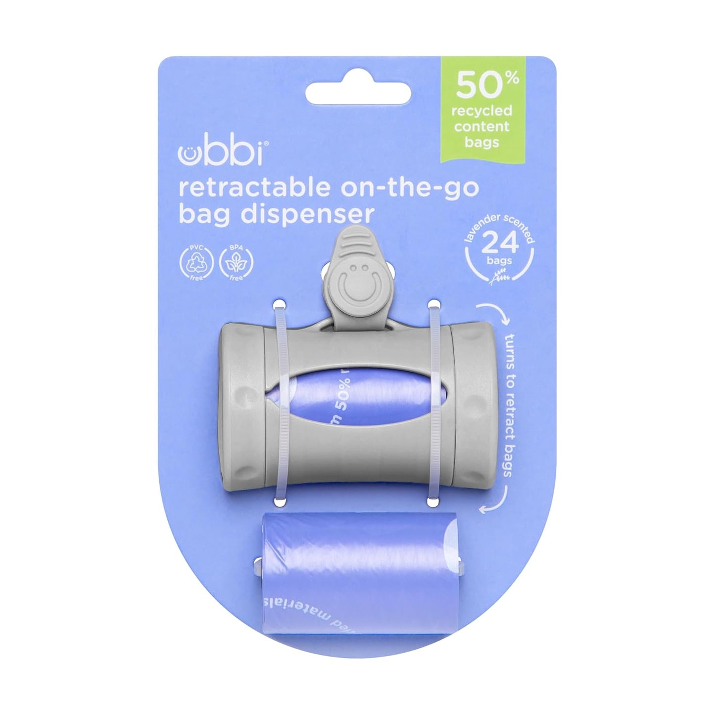Ubbi Retractable On the Go Bag Dispenser for Travel, Diaper Bag Access