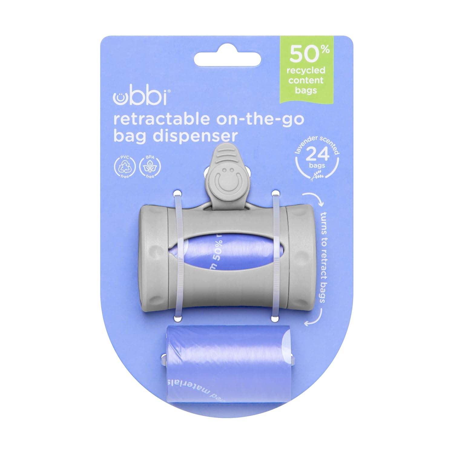 Ubbi Retractable On the Go Bag Dispenser for Travel, Diaper Bag Access