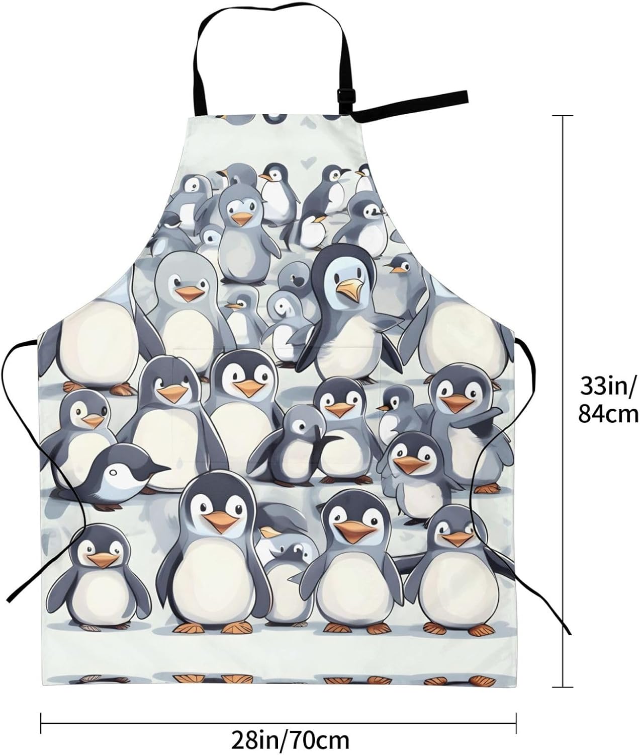 Cute Baby Penguins Sketch print Waterproof apron with pocket adjustable cooking apron for adult kitchen bibs to bake