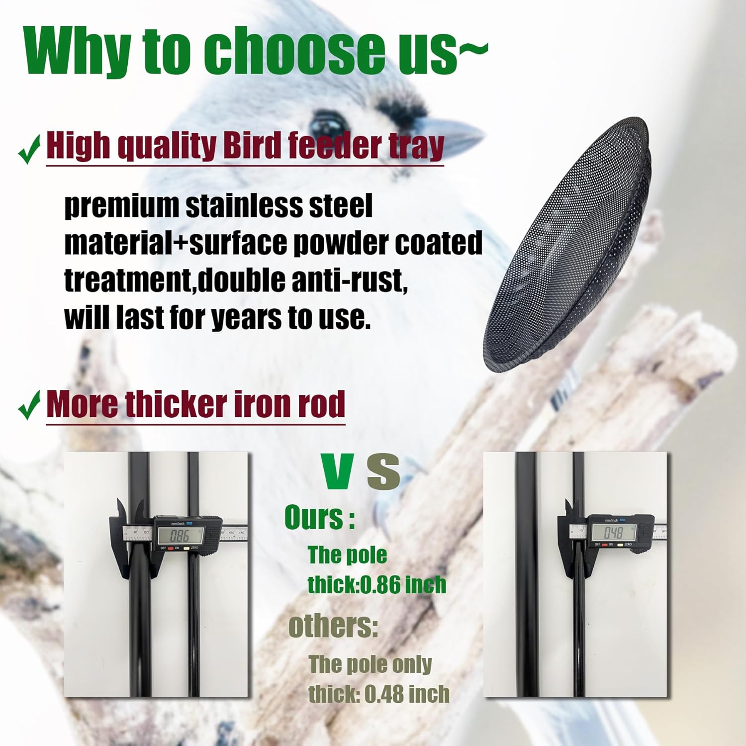 Standing Bird Feeder Tray,11.8" Stainless Steel Large Platform Bird Fe
