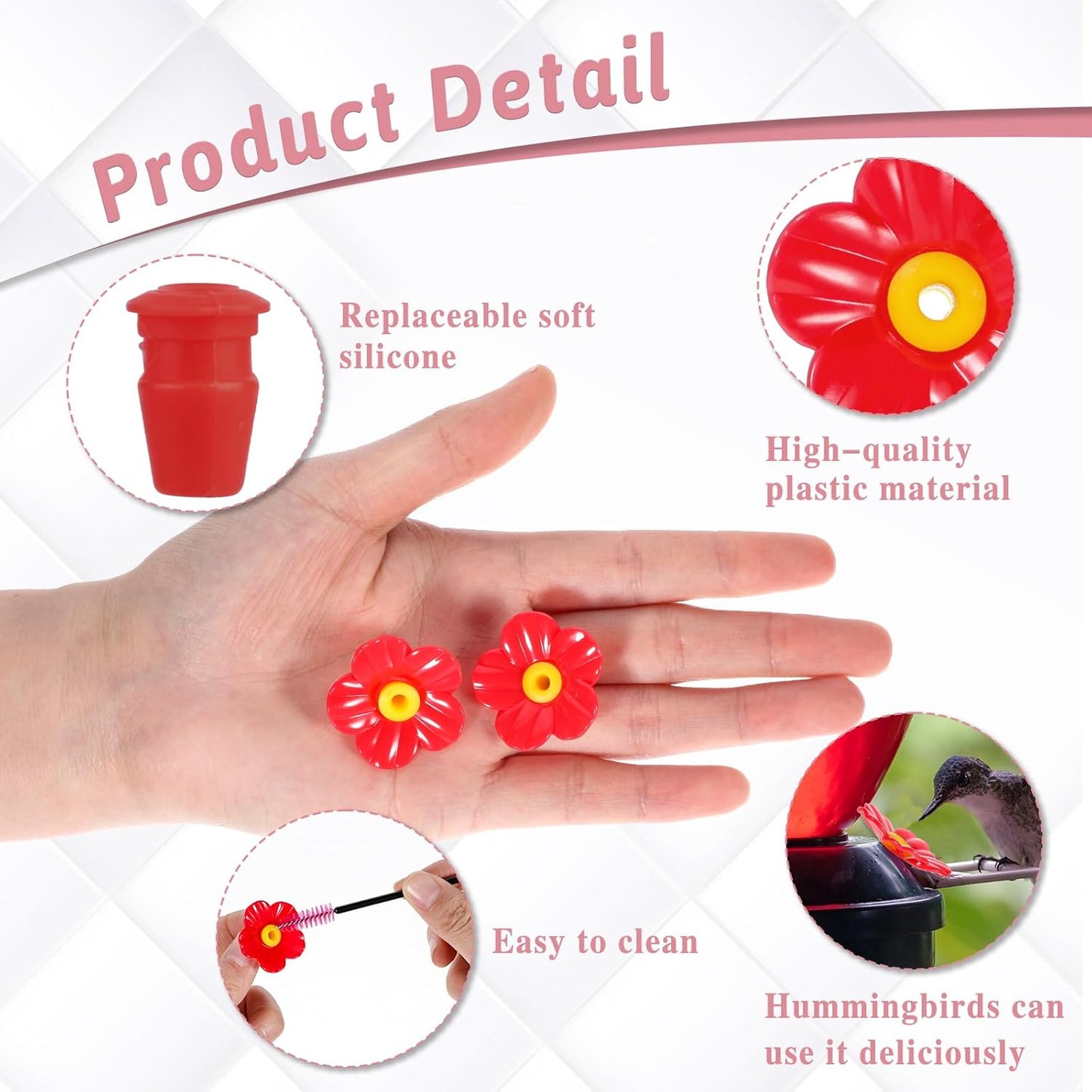 20 Pieces Red Hummingbird Feeders Replacement Flowers with 2 Cleaning Brush Pet Replacement Bird Feeder Replacement Parts Feeding Ports Bee Guards for Hummingbird Feeders for Outdoors Hanging Feeder