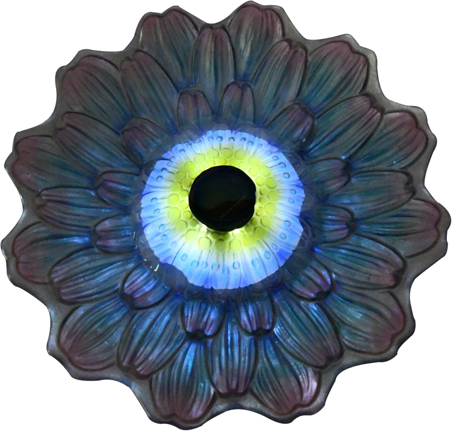 Hi Line Gift Ltd. Solar LED Floral Glass Bird Bath with Stand - Purple & Purple Dahlia