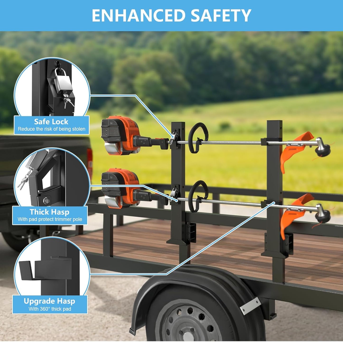 Weedeater Rack for Trailer with Lock, 2 Place Weed Eater Rack Rectangu