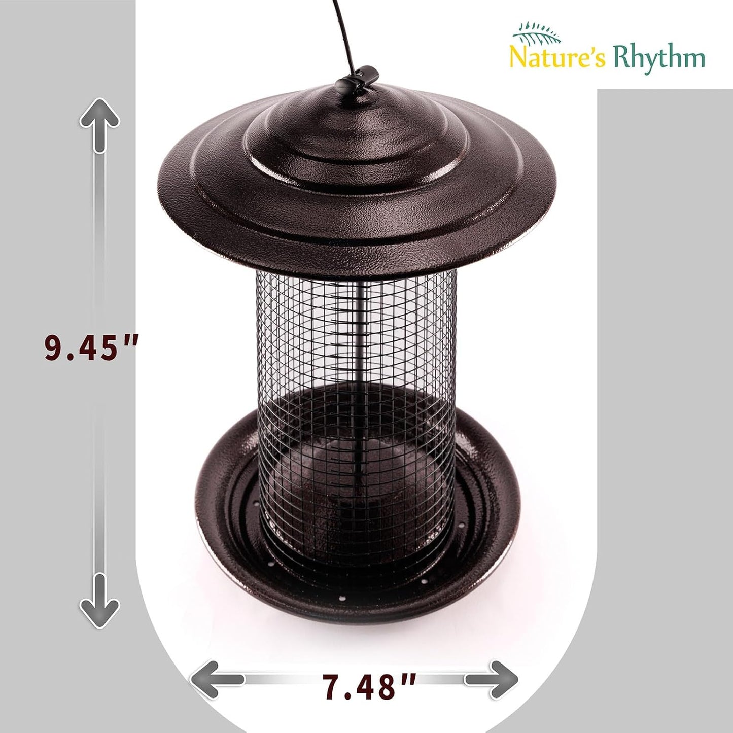 Nature's Rhythm Metal Mesh Bird Feeder, Cylindrical Feeder with Dome Lid, Holds 2.5lb of Seed, Suitable for Multiple Seeds and Birds