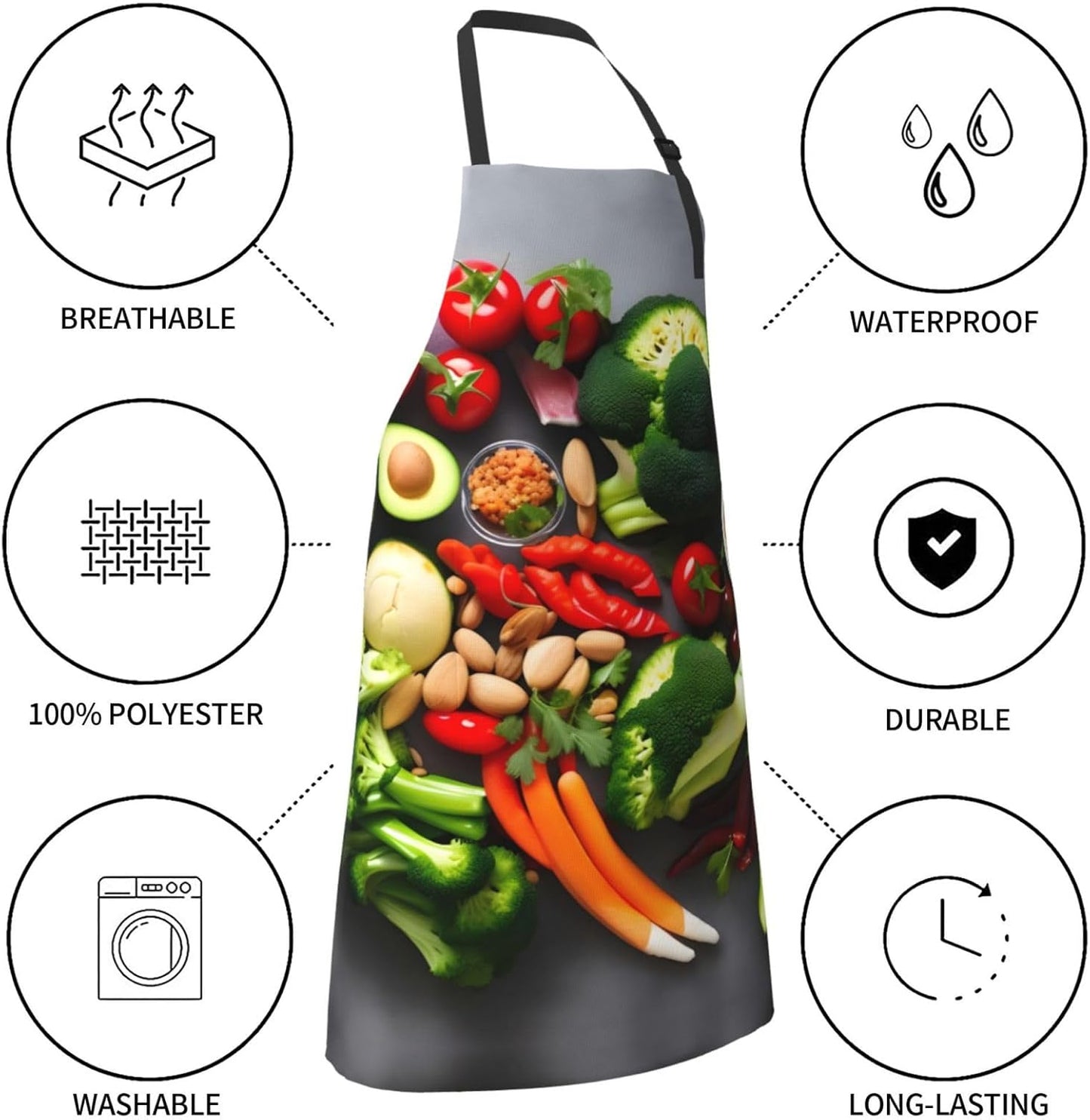 Healthy Food Print 28x33 In Adult Kitchen Apron with Pockets Versatile Chef Smock for Cooking Baking