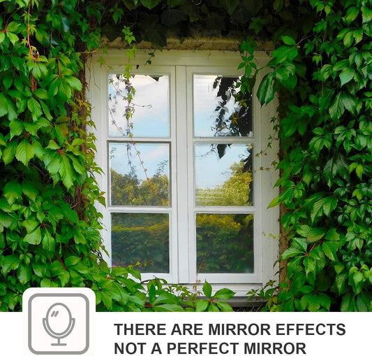 WPCTEV Window Film One Way Mirror Tint Vinyl Daytime Privacy Static Non-Adhesive Decorative Heat Control Anti UV Window Covering for Home and Office Black Silver 6 Mil 17.5 Inch x 6.5 Feet