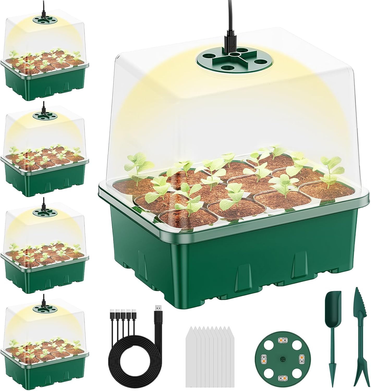 NBPLUS Seed Starter Tray with Grow Light, 5 Pack 60 Cells Seed Starter