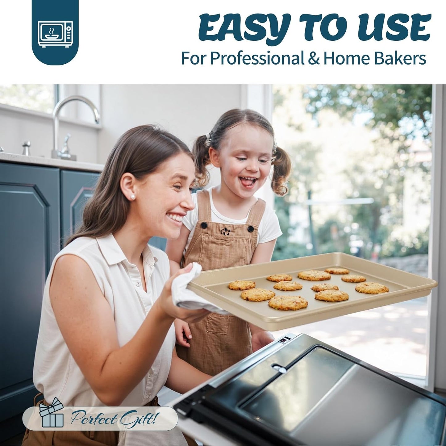 Baking Pans Set, Nonstick Stackable Bakeware Sets, Oven Pans for Cooki