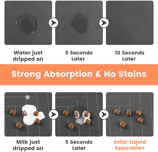 Pet Feeding Mat-Absorbent Pet Placemat for Food and Water Bowl, with W