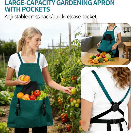 Gardening Apron with Pockets - 600D Waterproof Cross Back Apron for Wo
