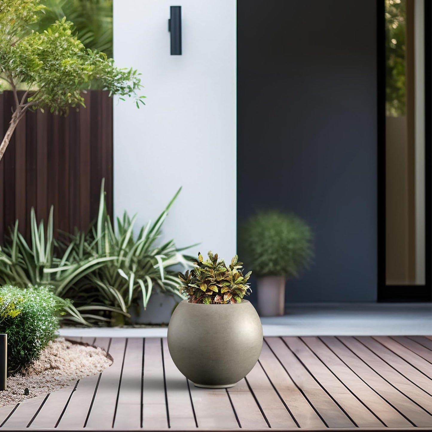 Kante Round Concrete Flower Pot, 11 Inch Dia (7.9" Opening) Sphere Sha