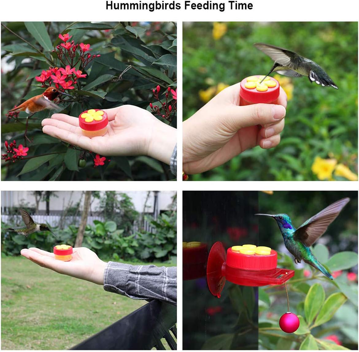 Naomo Handheld Hummingbird Feeders, Hand Feeders Suction Cup with Perches for Outdoors, Multifunctional Kit Includes Cleaning Brush (2 Pack)