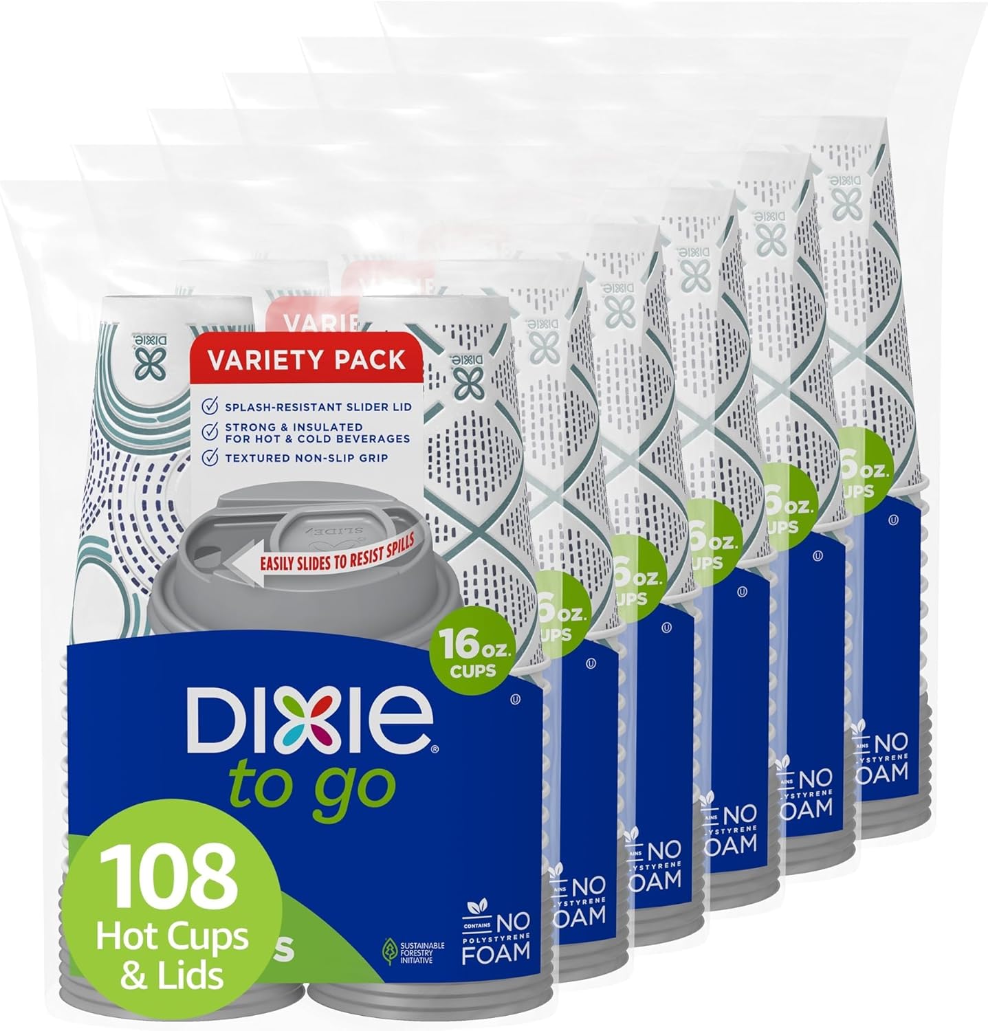 Dixie To Go Paper Coffee Cups With Lids, 16 oz, 108 ct, Disposable Ins