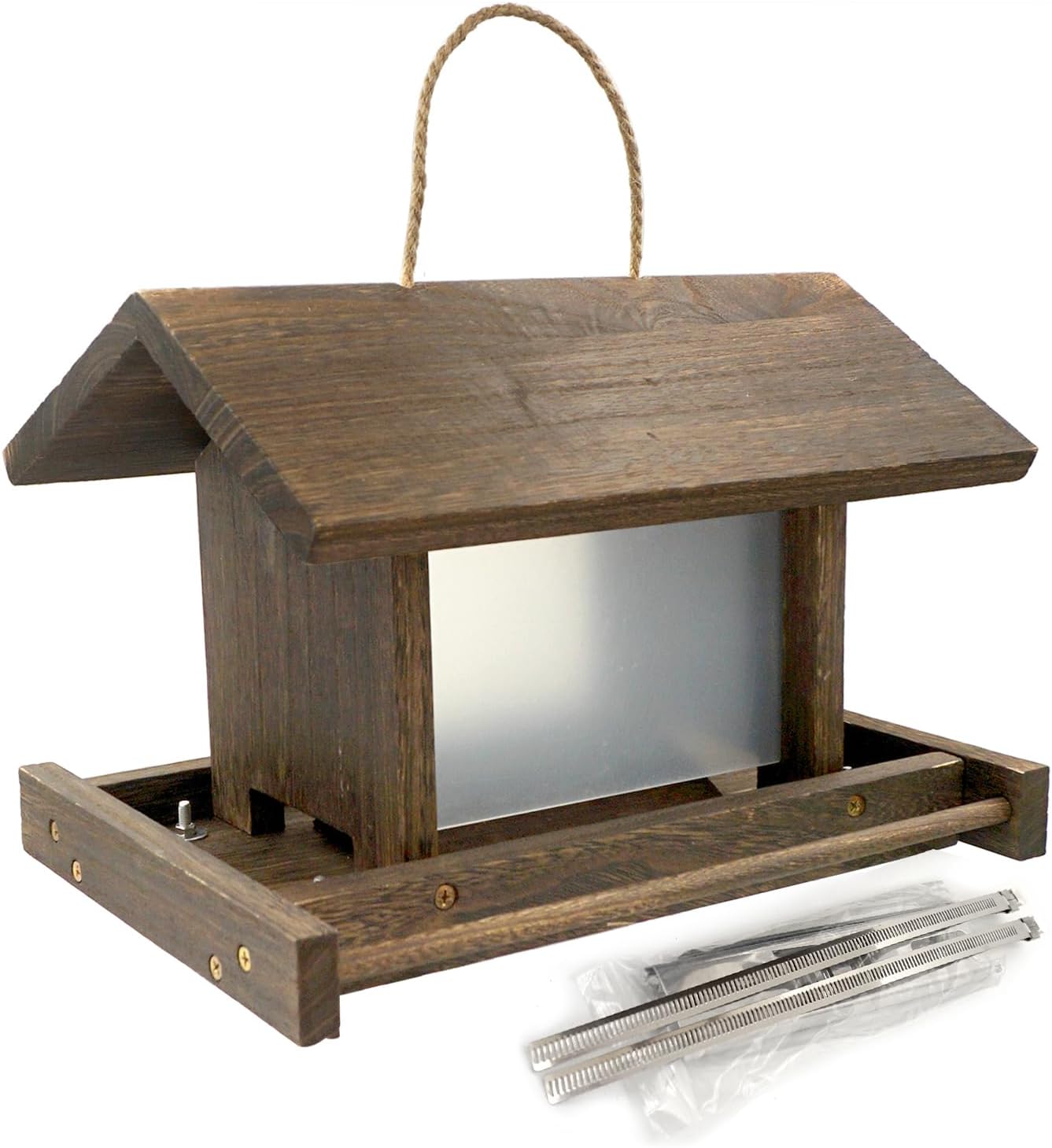 Wooden Bird Feeder Large Capacity Wood Birdfeeder for Feeding Outside Garden Wild Finches Robin Sparrow Blue Jay Chickadees