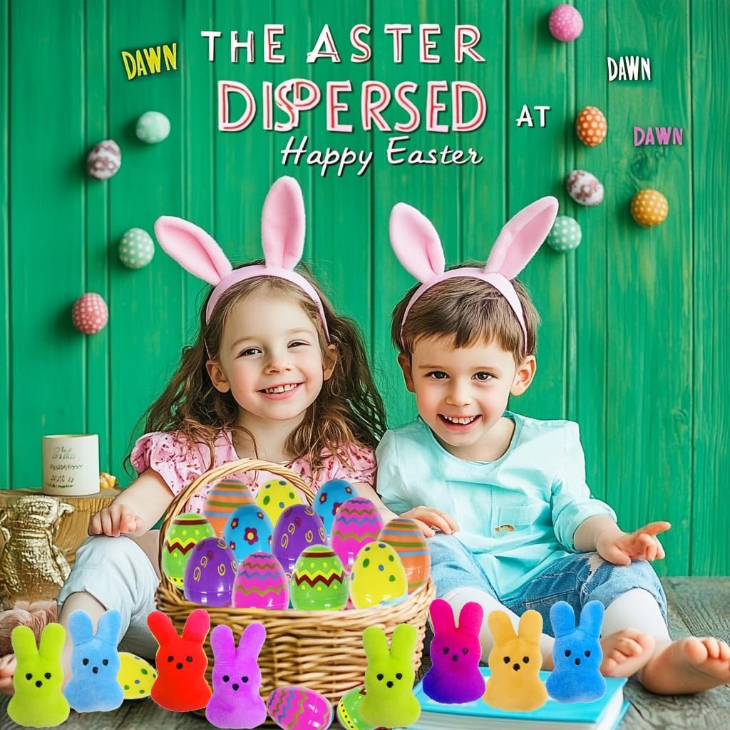 24 Pcs PreFilled Easter Eggs with Plush Bunny Toys Animals Keychain Decoration Stuffed Toy Great for Kids Boys Girls Toddler Easter Basket Stuffers Egg Fillers