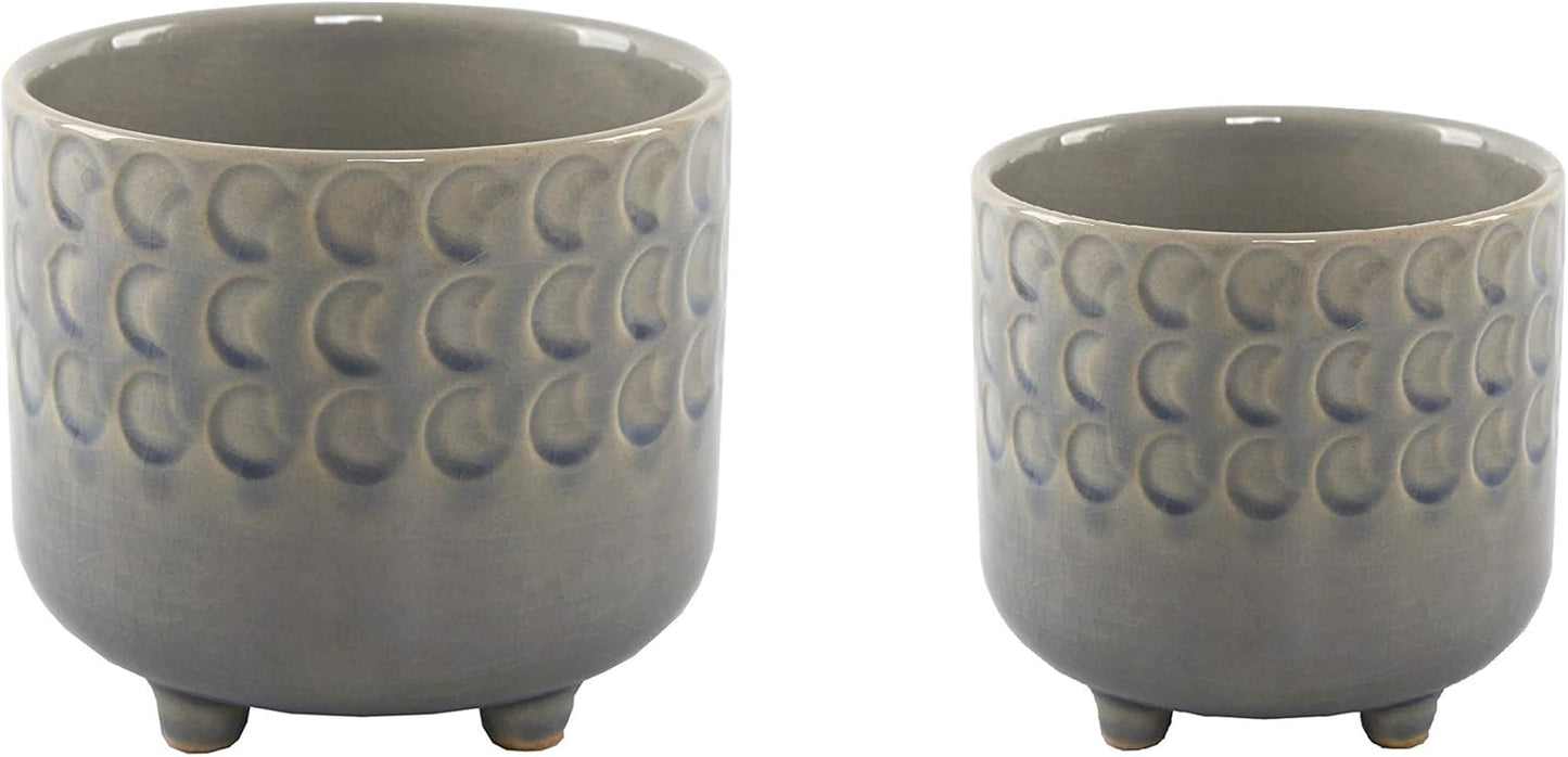 Flora Bunda 6 in & 4.75 in Small Moon Phase Ceramic Footed Planter,Set of 2, Glass Blue