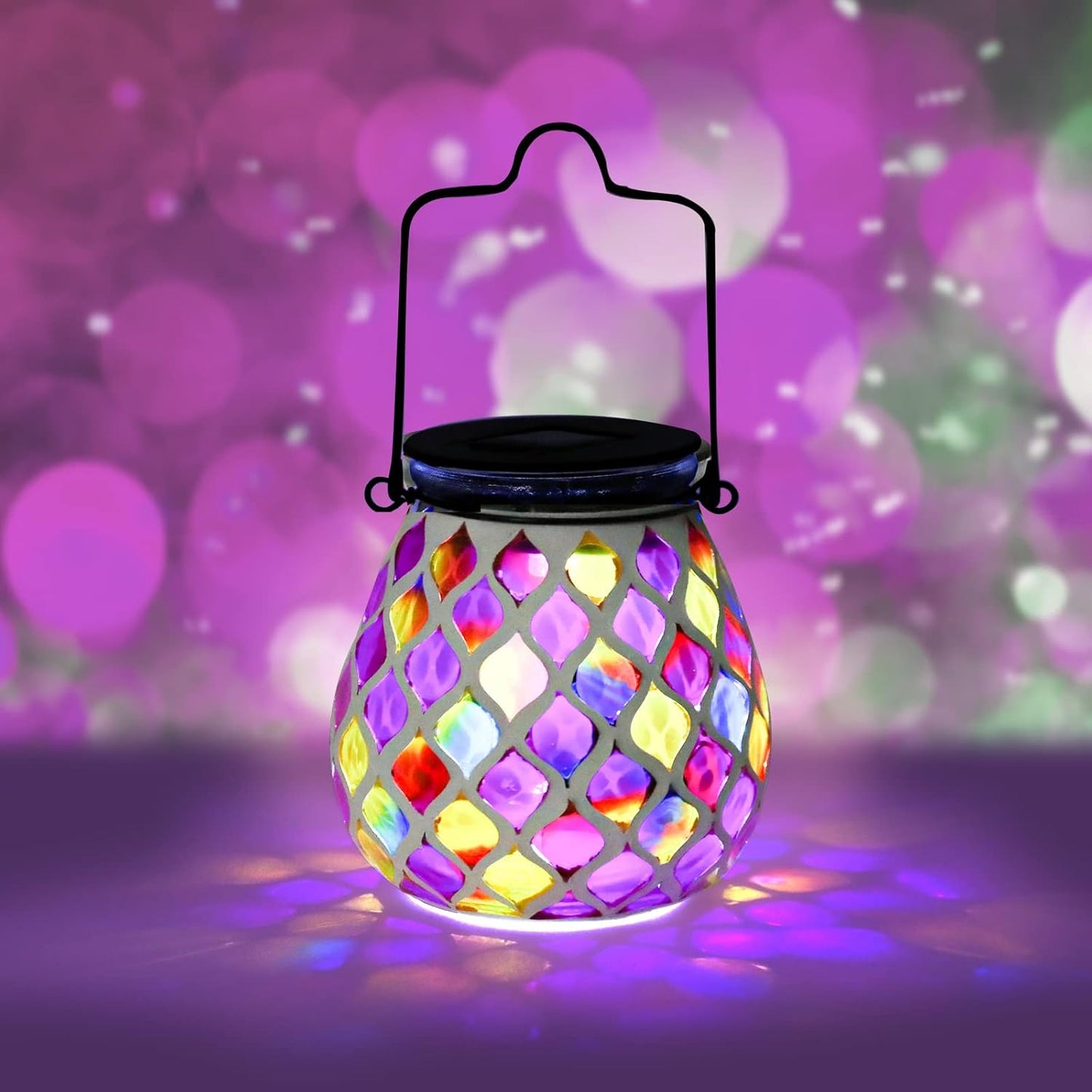 Bshine Mosaic Solar Lantern Outdoor Hanging Waterproof, Pink Mosaic Light Indoor Valentine's Day Decor Table, Garden Decor for Yard Outside, Path, Lawn, Birthday Gift for Mom Women