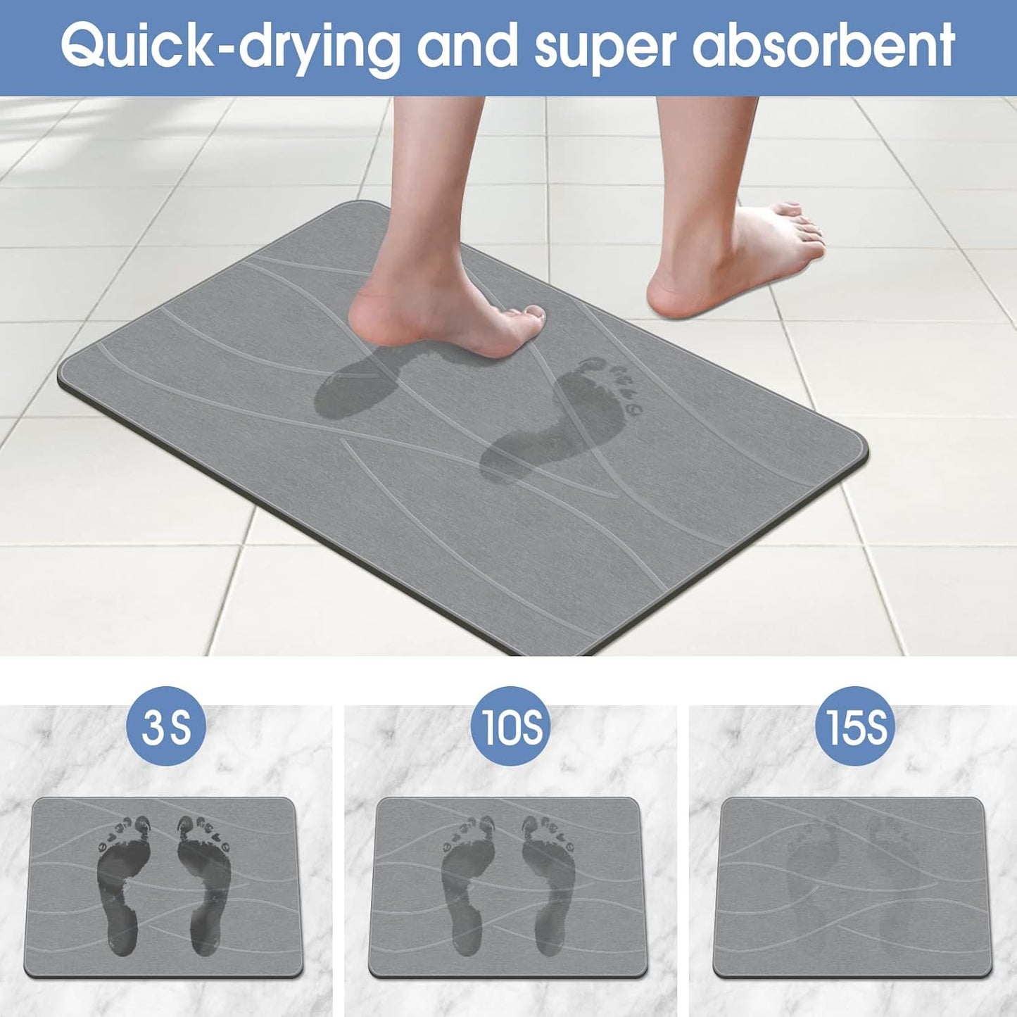 Stone Bath Mat Diatomaceous Earth Shower Mat Non-Slip Super Absorbent 
