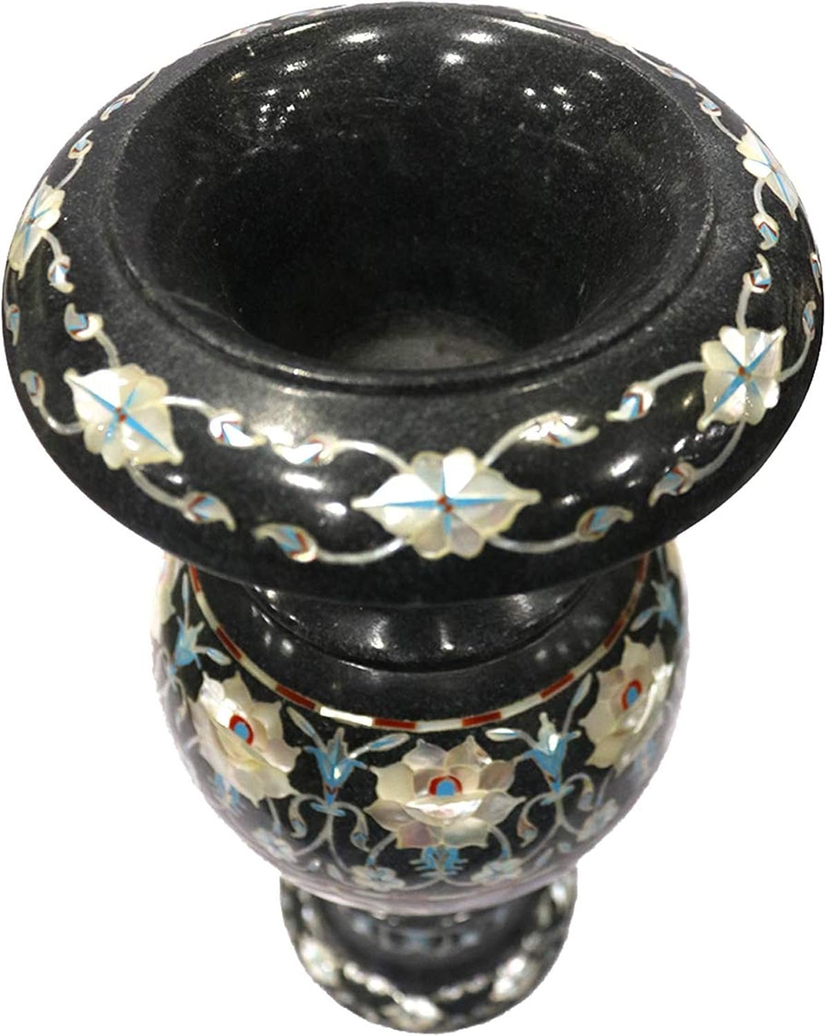 Marble Giftable Flower Vase I Mother of Pearl Inlay Flower Pot I Marble Decorative Indoor Planter I Nusery Decor Plant Stand I Corner Table Decor Vase I 14 Inches Black Marble Planterette