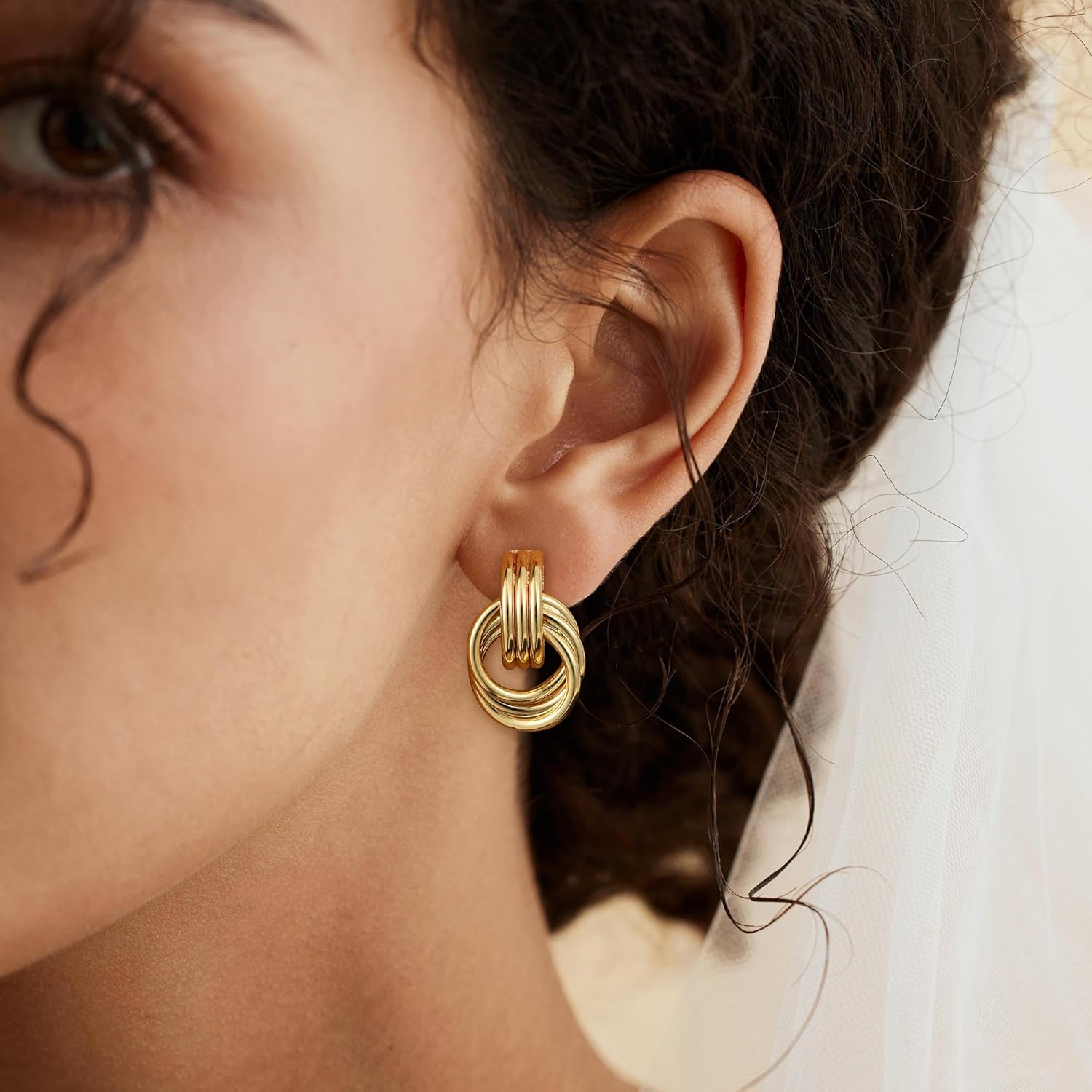 Trendy Gold Plated Knot Earrings for Women Chunky Statement Drop Dangl