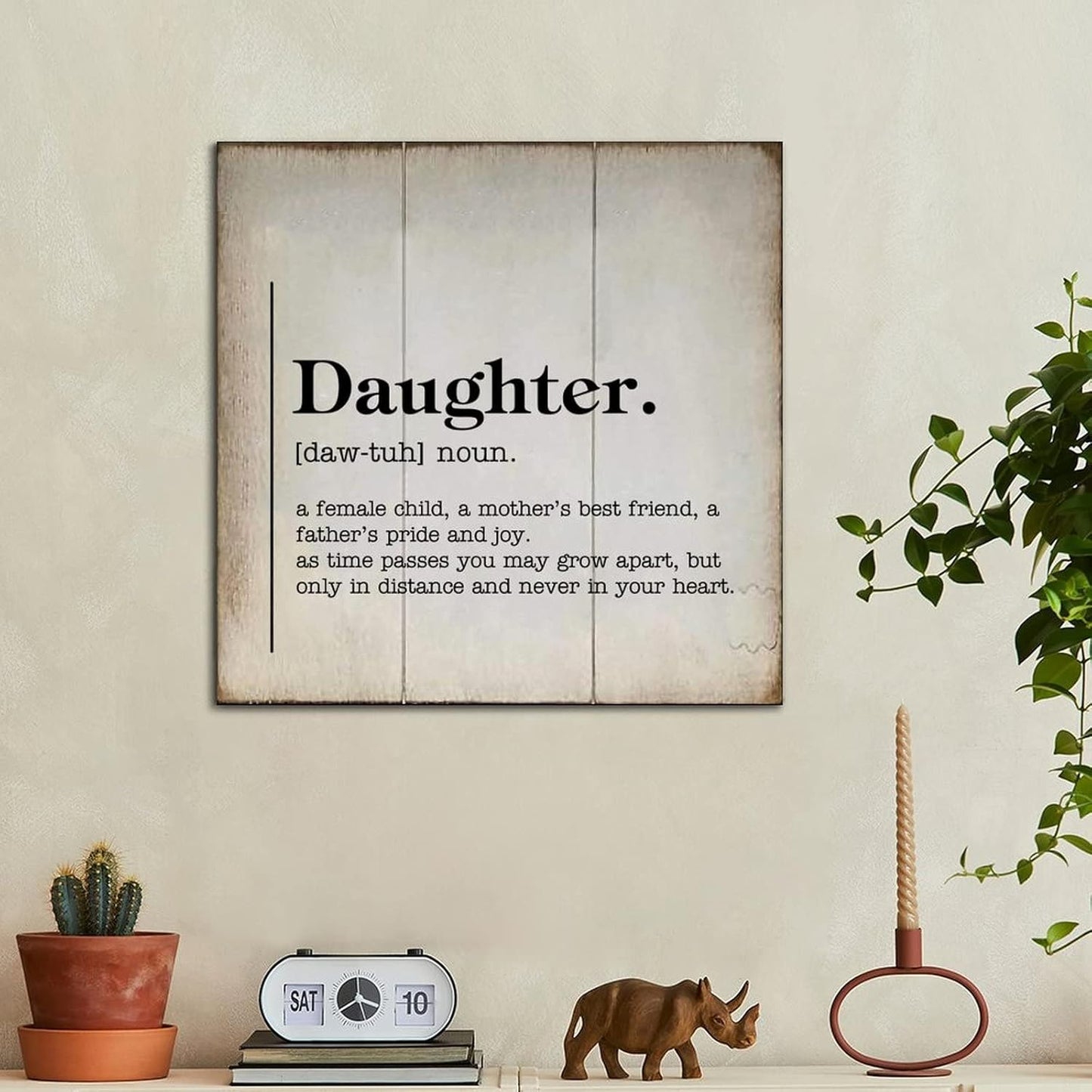 LITTLEGROVE SEEDS Vintage Wood Sign Daughter Definition Typography Wood Plaque Daughter Wall Art Rustic Wall Decorations for Living Room for Home Man Cave Gate Garden Bars Cafes 16x16in