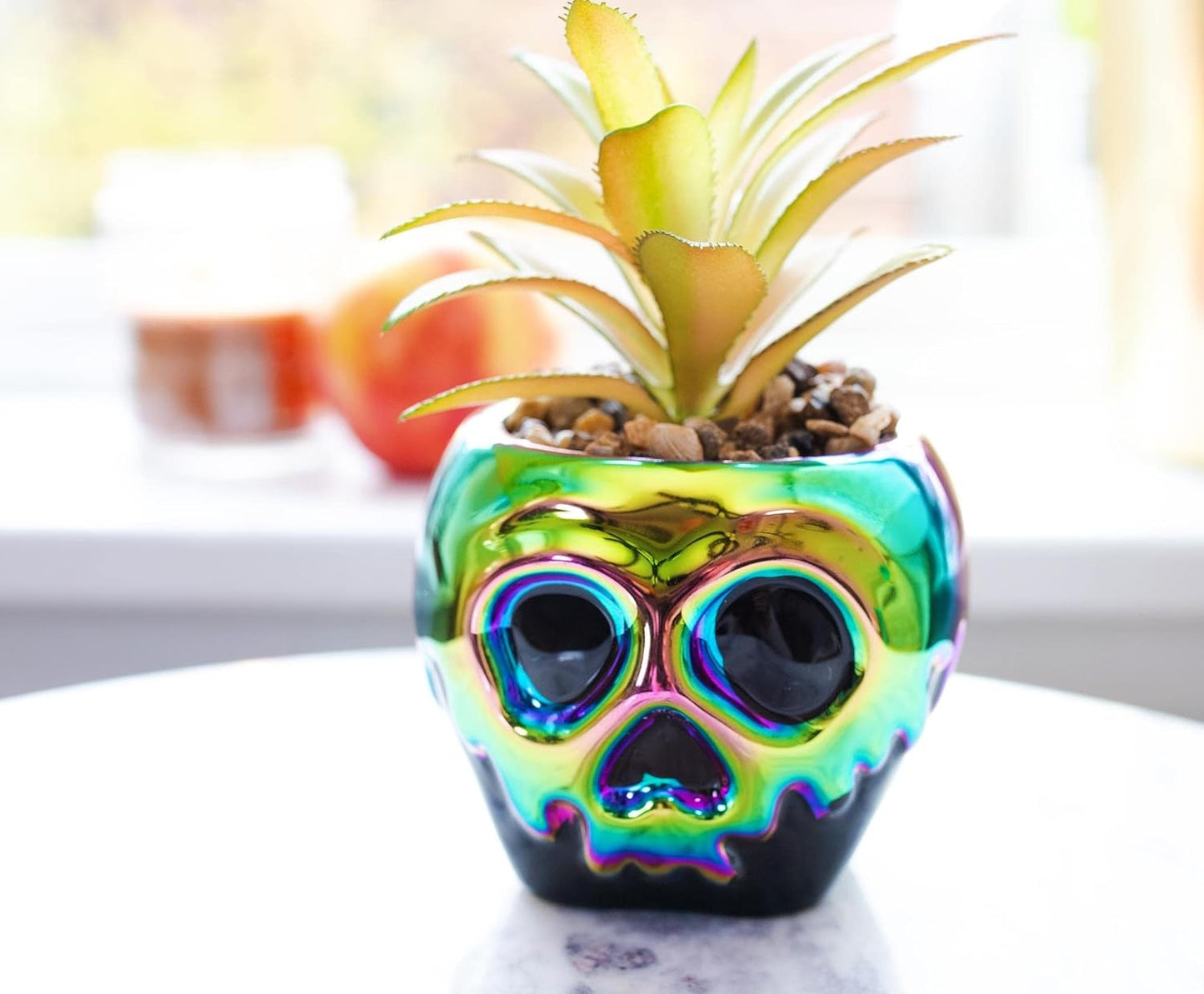 Disney Villains Evil Queen Poison Apple Ceramic Planter with Artificial Succulent | Small Flower Pot, Faux Indoor Plants For Desk Shelf, Home Decor Trinket Tray | Snow White and the Seven Dwarfs Gifts