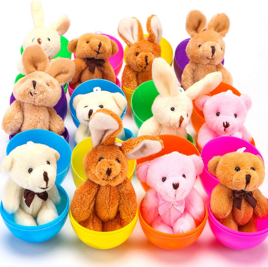 NEWBEA 12 Pack Prefilled Easter Eggs with Stuffed Animals,3.15" Plasti