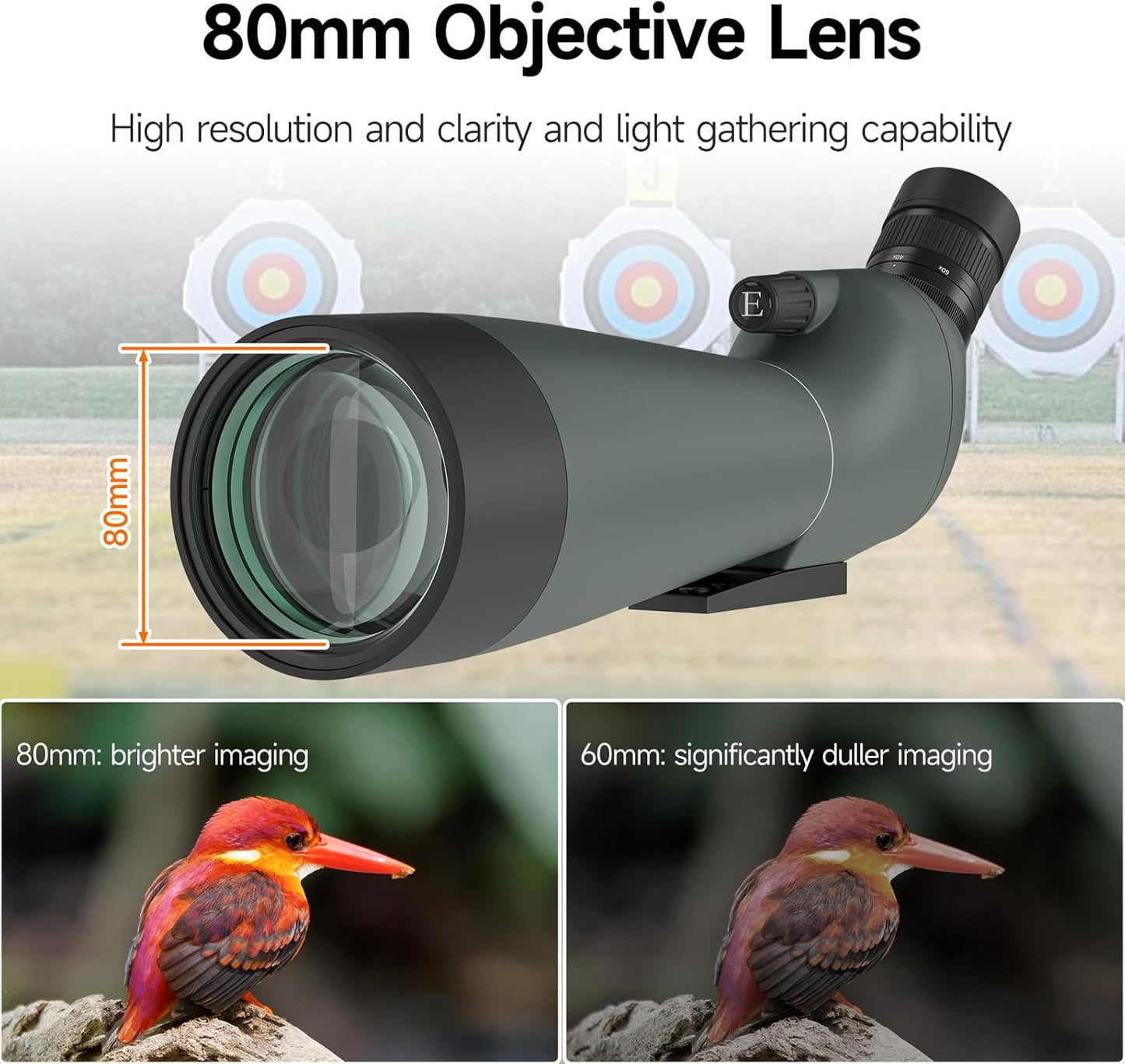 SVBONY SV28 20-60x80 New Version Spotting Scope for Target Shooting, Long Range Spotter Scope with Phone Adapter and Tripod, HD Scope for Bird Watching, Wildlife Observation